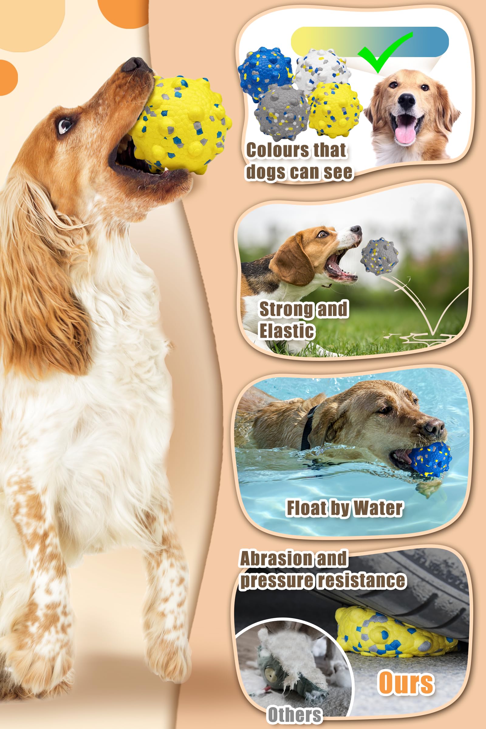 Moonorange 3.7' Dog Balls For Dogs Aggressive Chewers Indestructible Tennis Durable Bouncy Interactive Dog Toy Balls For Fetch