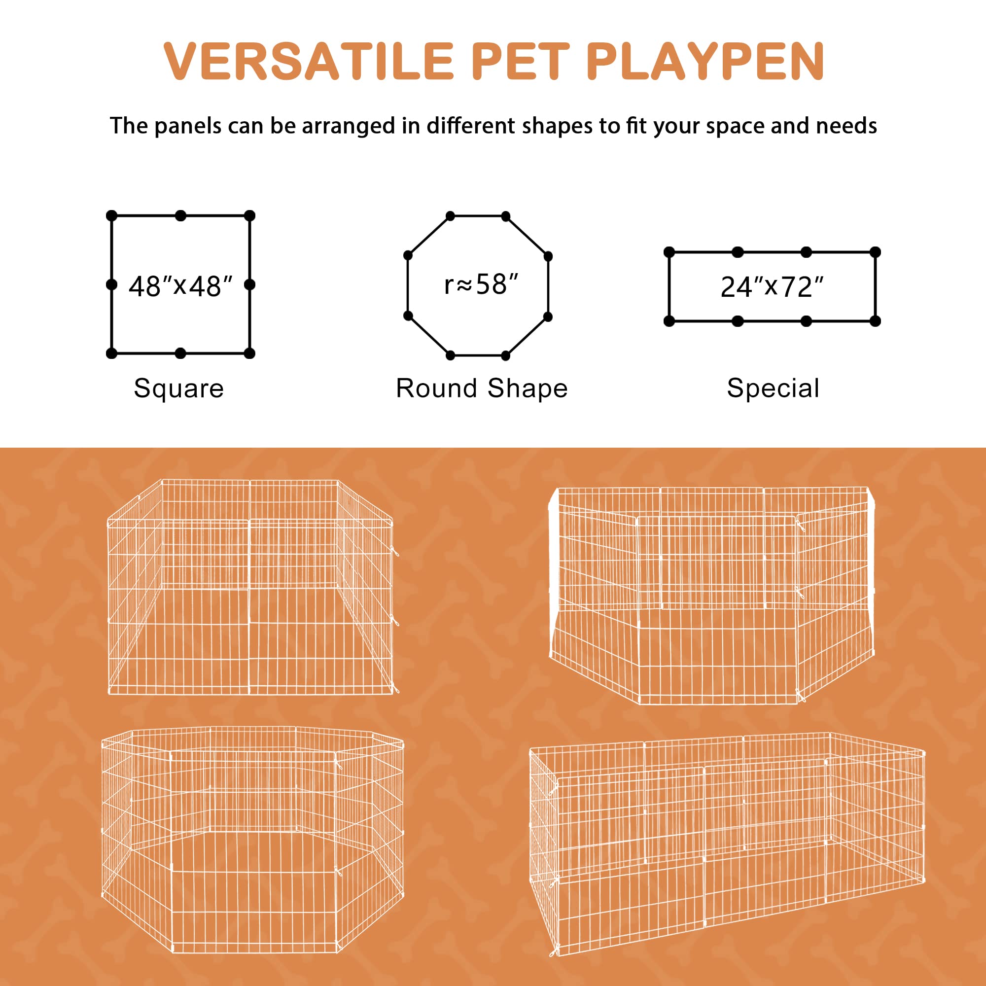 24/30/36/42/48 Inch Pet Playpen Puppy Playpen Dog Exercise Pen Indoor Outdoor Folding Dog Fence For Small Animals 8 Panel