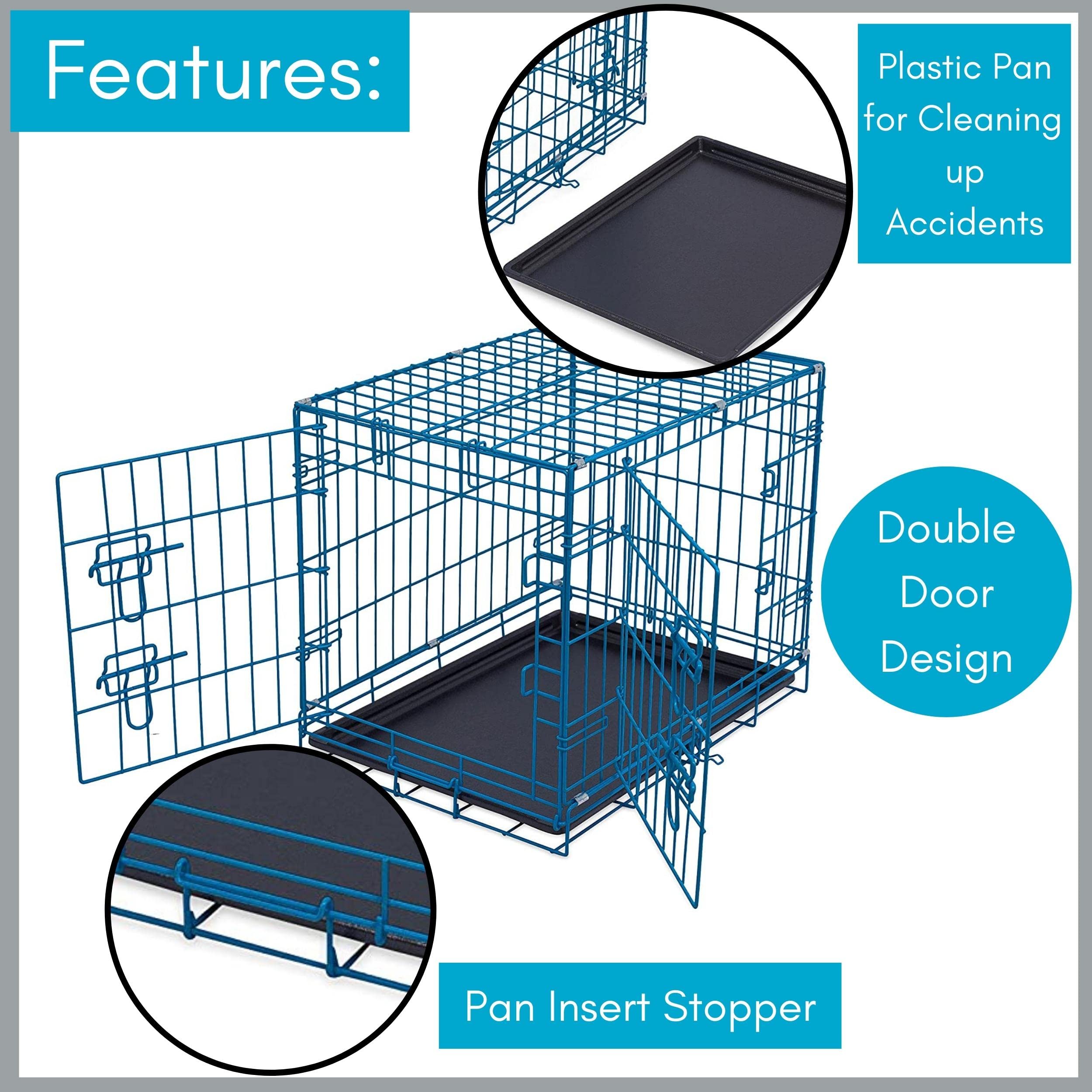 Internet'S Best Double Door Steel Crates Collapsible And Foldable Wire Dog Kennel, 24 Inch (Small), Blue
