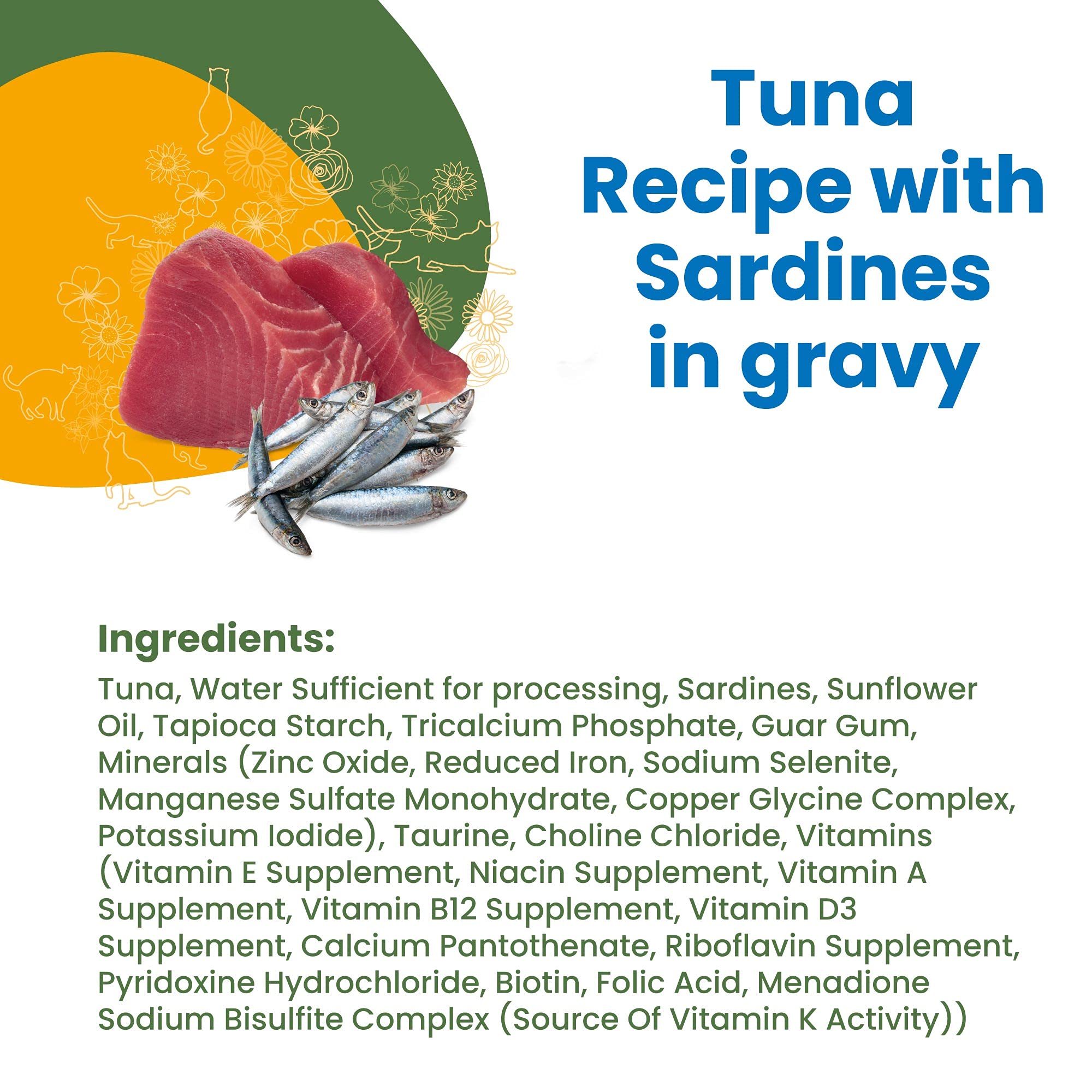 almo nature HQS Complete CAT Wet Cat Food Tuna Recipe with Sardines in Gravy - Grain-Free Cat Food Canned, 2.47 oz (Pack of 12)