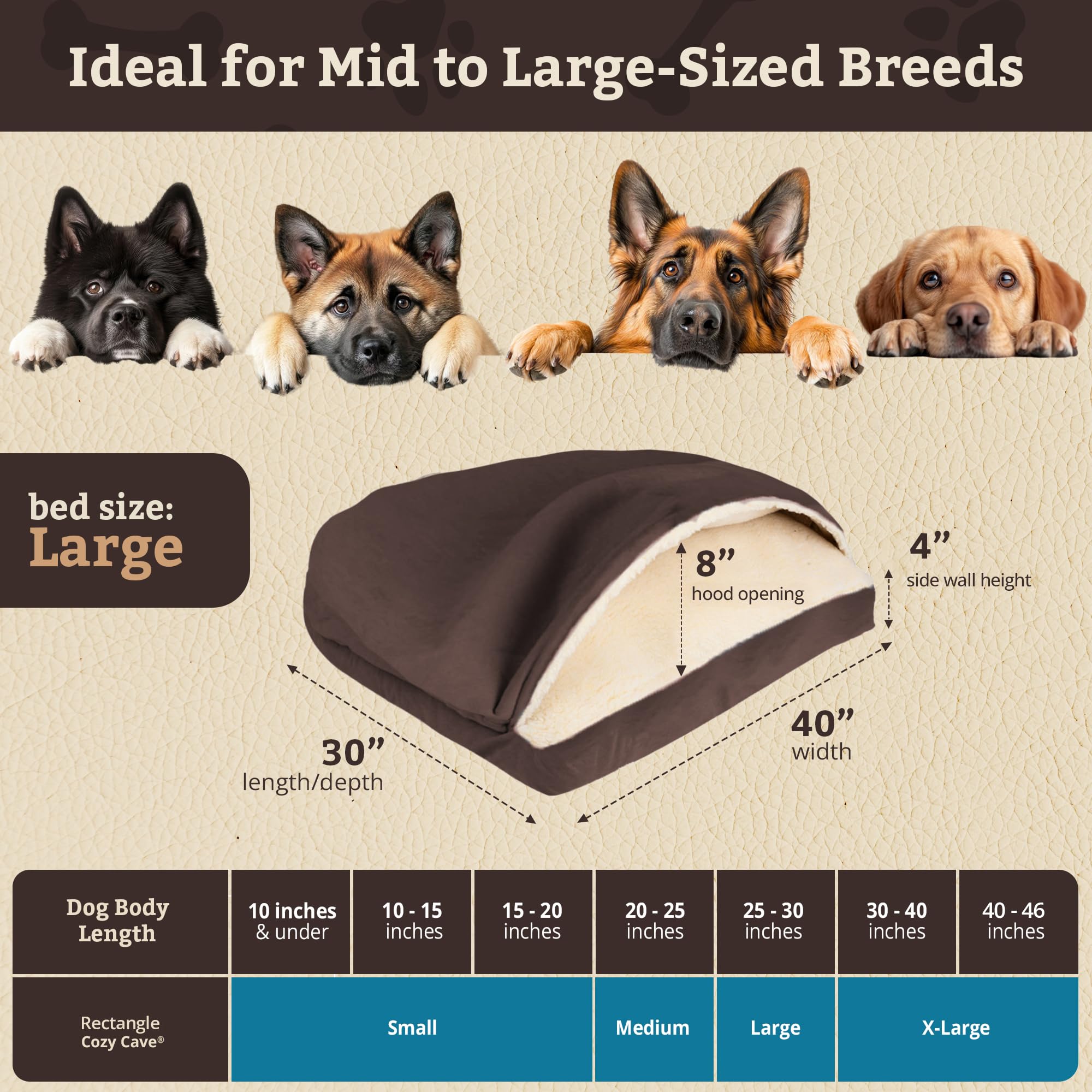 Snoozer Pet Products Luxury Rectangle Cozy Cave Dog Bed With Microsuede, Large, Hot Fudge