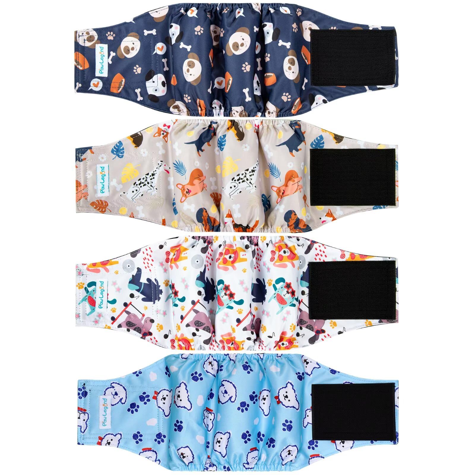 Paw Legend Washable Dogs Diapers Male Dog Belly Bands for Male Dogs Diapers Reusable Puppy & Doggie Diapers Male (4 Pack, Small)