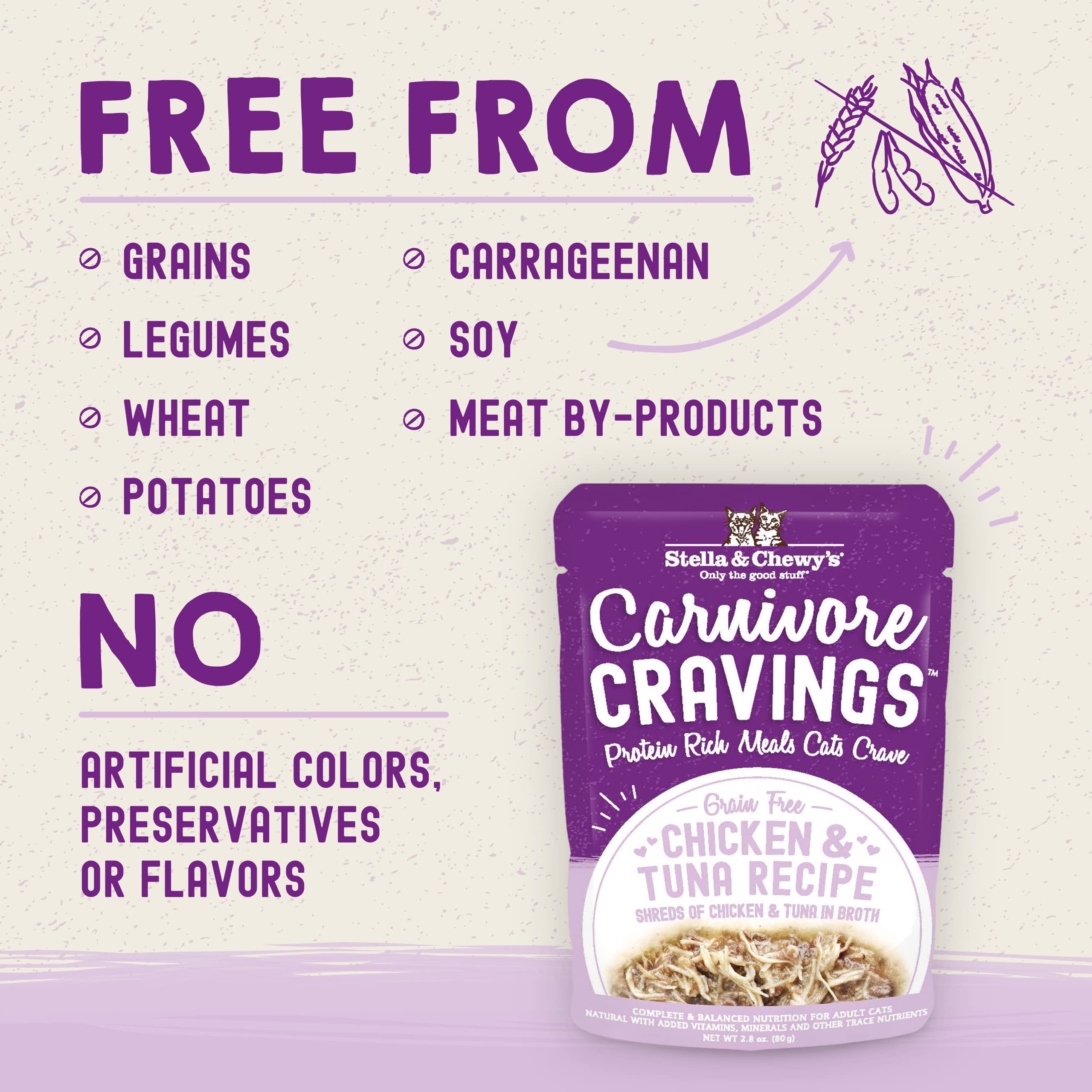 Stella & Chewy s Carnivore Cravings Wet Cat Food Pouches - Grain Free, Protein Rich Meal, Topper or Treat - Chicken & Tuna Reci