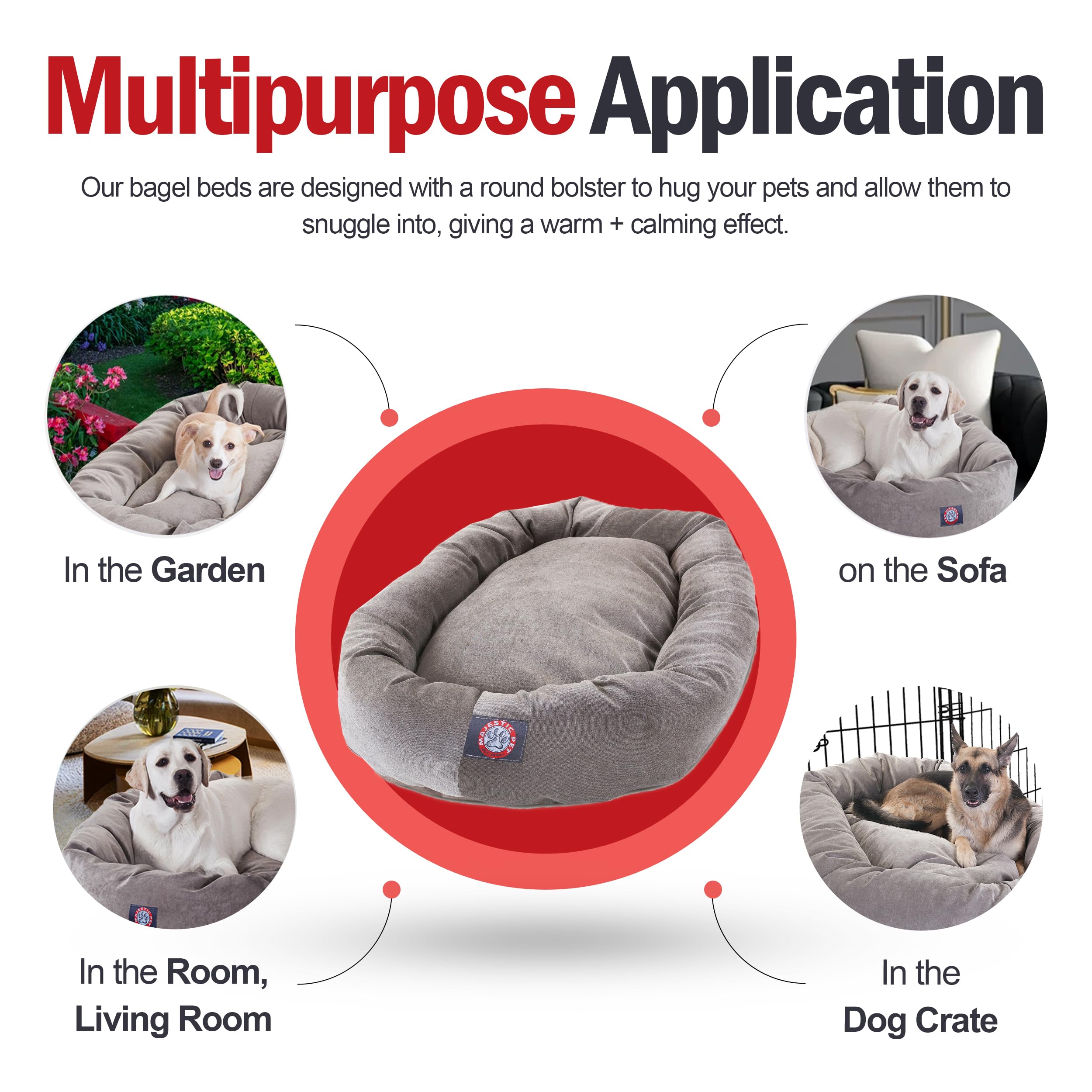 Majestic Pet 32 Inch Micro Velvet Calming Dog Bed Washable – Cozy Soft Round Dog Bed With Spine For Head Support - Fluffy Donut Dog Bed 32X23X7 (Inch) – Round Pet Bed Medium - Vintage