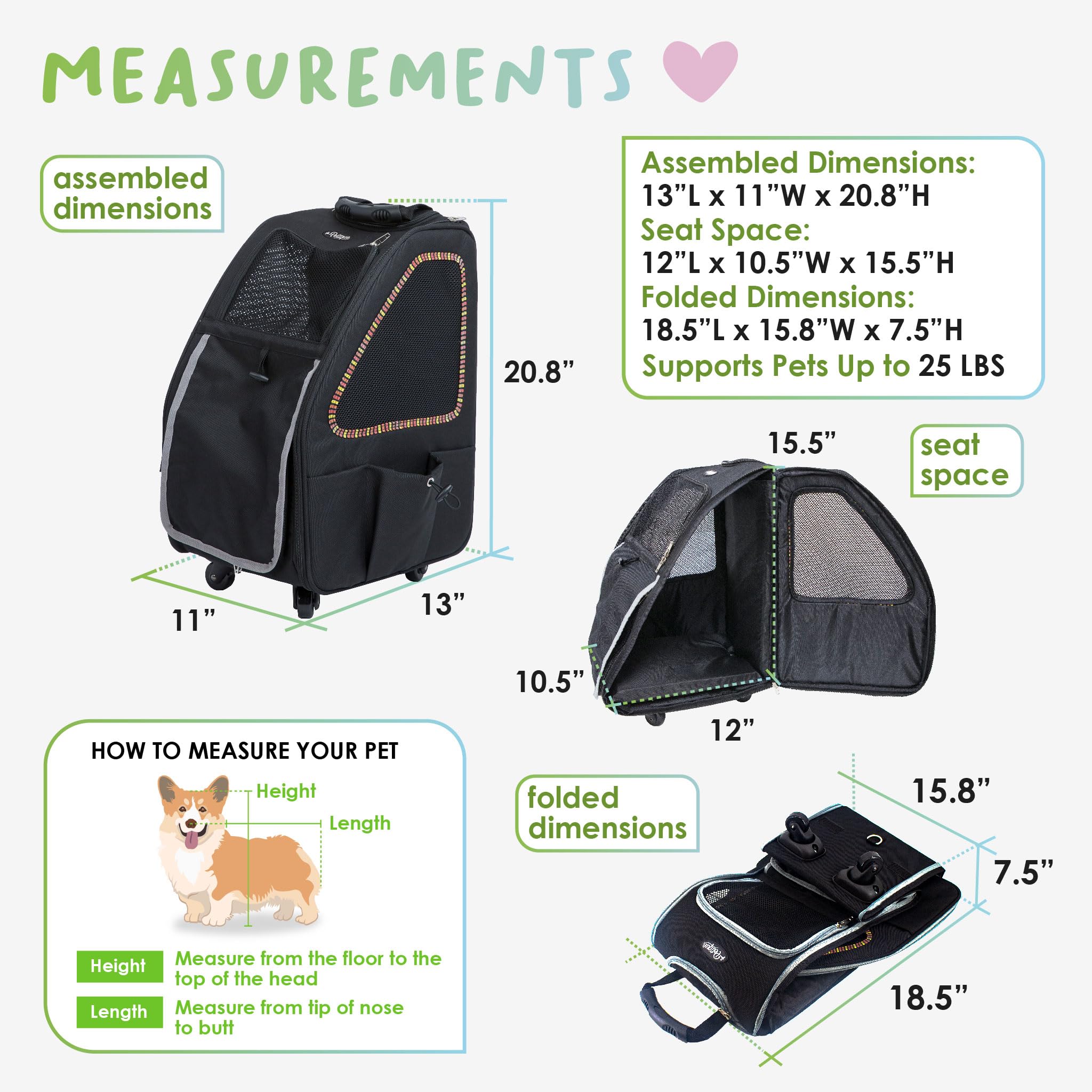 Petique 5-In-1 Pet Carrier, Features: Rolling, Top Handle, Backpack, Luggage Attachment, Car Seat All In One For Small To Medium Dog, Cat, Bunny, Supports Pets Up To 25Lbs - Sunset Strip