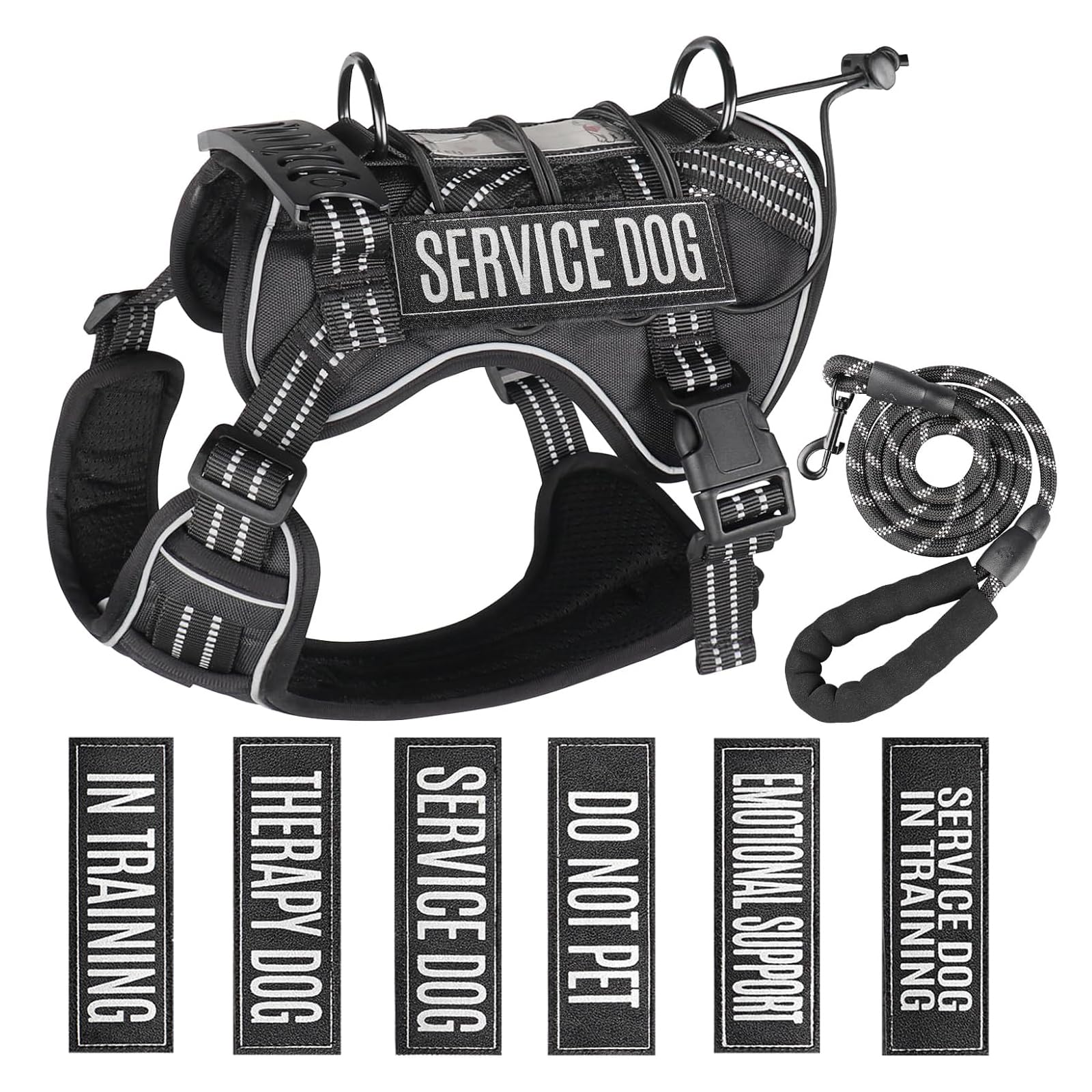 Service Dog Tactical Vest Harness and Leash Set Medium Sized Dog Emotional Support- Tactical Dog Harness Training Collar with Na