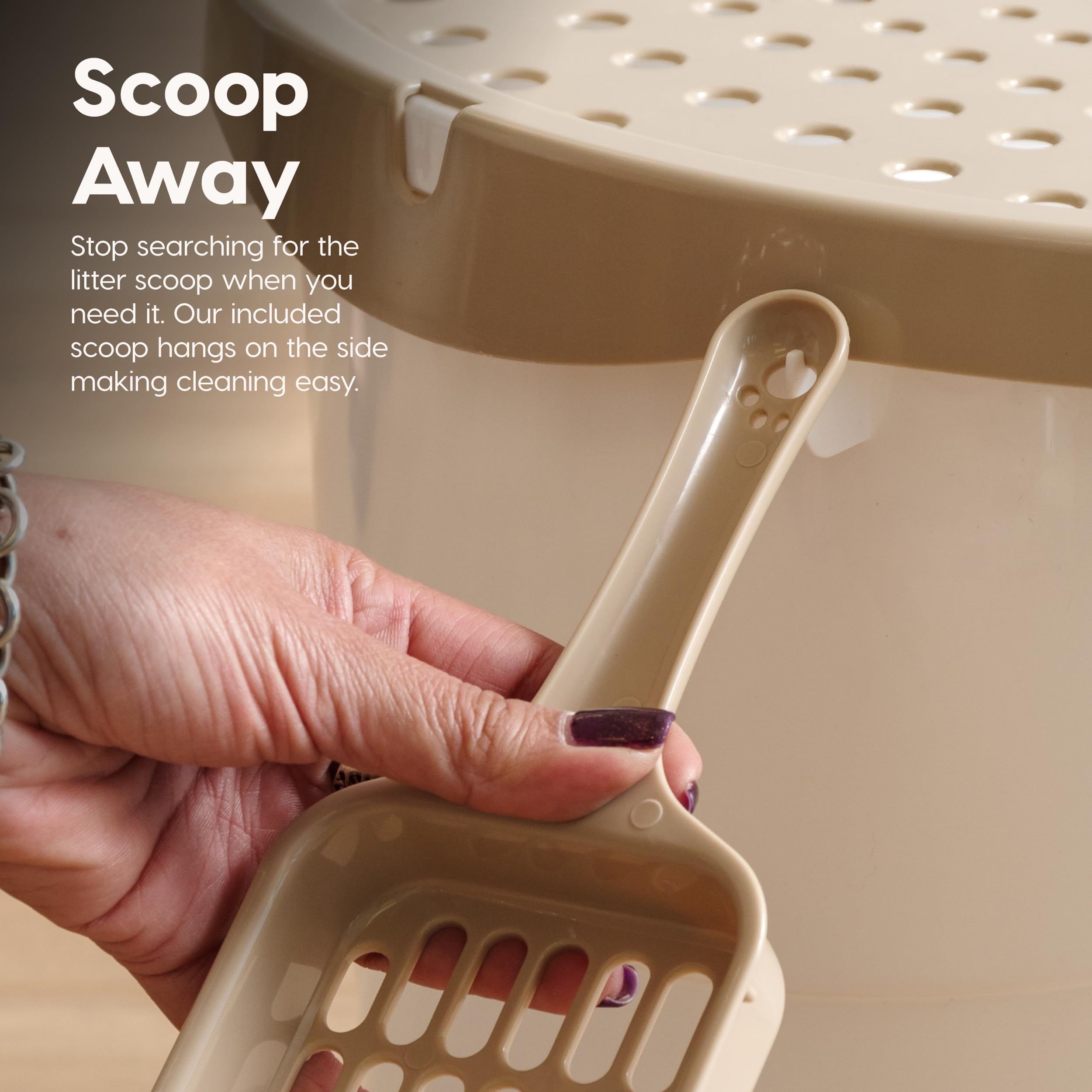 Iris Usa Cat Litter Box, Large Top Entry With Litter Catching Lid And Scoop, Dog Proof, Enclosed Cat Litter Box, White/Beige