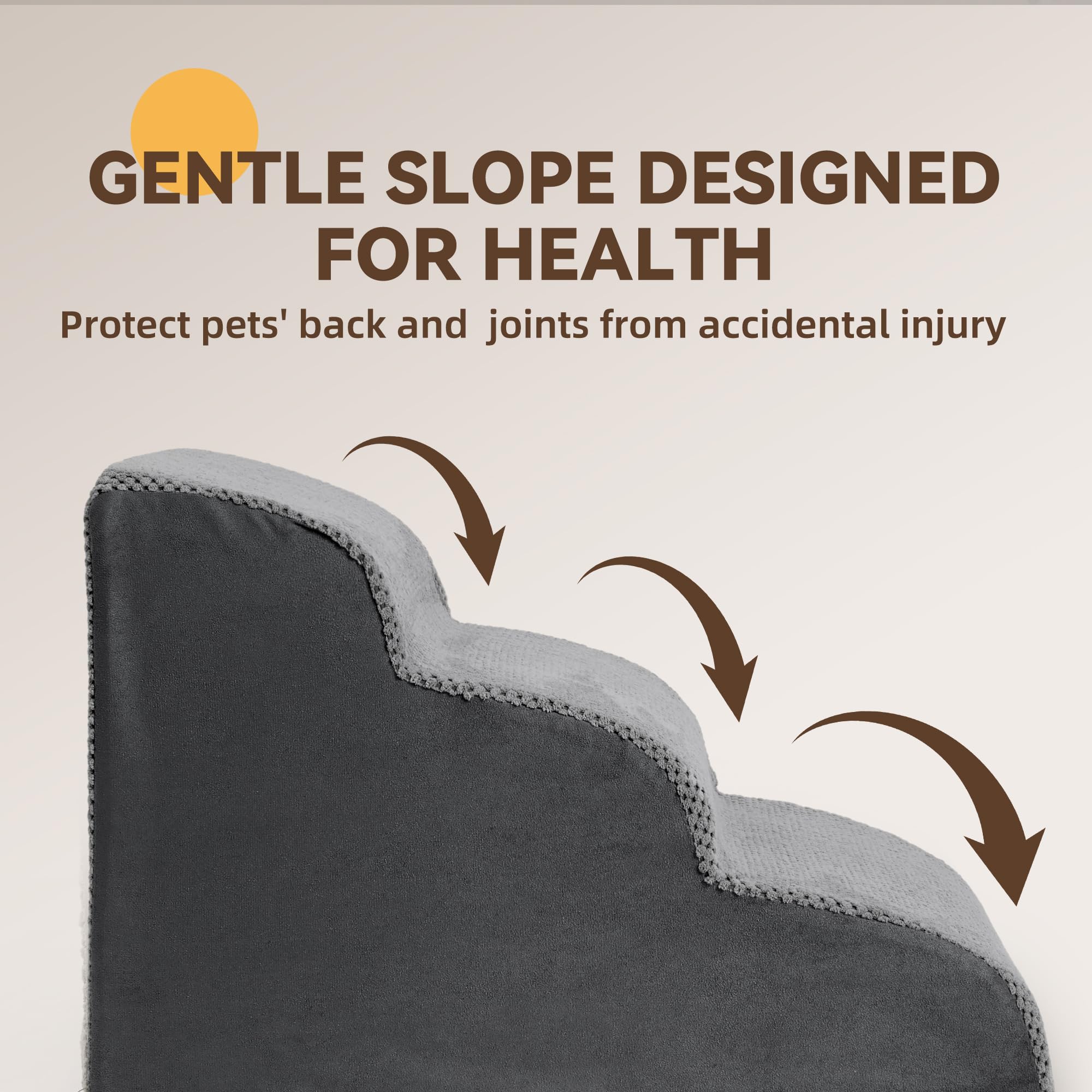 Miorun Dog Stairs Ramp For Bed And Couch Up To 17', Slope 3-Step Foam Steps For Pets To Get On Sofa, Puppy Ladder With Washable