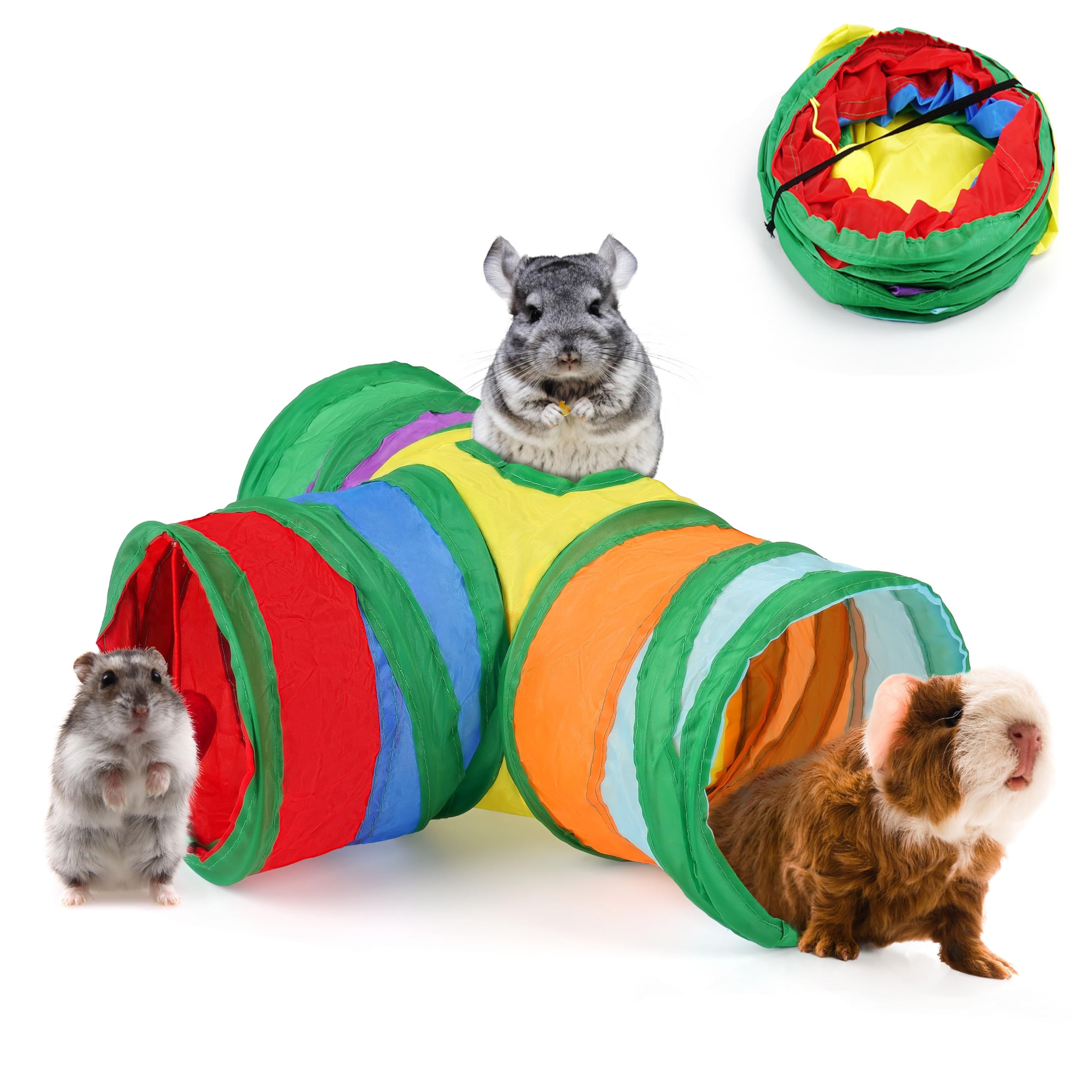 Hiimalex Guinea Pig Tunnel 3-Way Collapsible Tube For Guinea Pigs Ferrets Hedgehogs Chinchillas Hamsters With Interactive Toy Fo