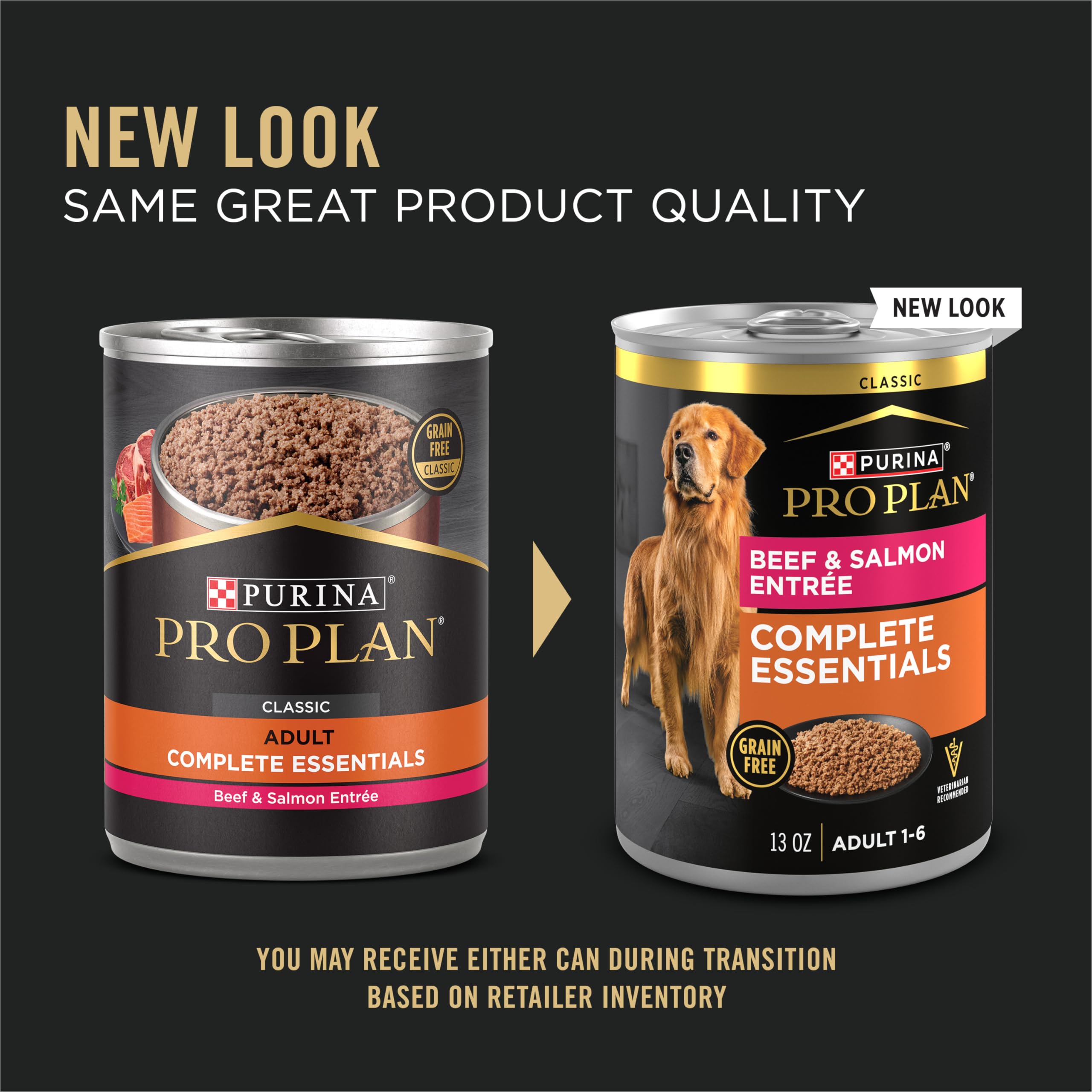 Purina Pro Plan Dog Food Grain Free, Classic Beef and Salmon Entr  e - (Pack of 12) 13 oz. Cans