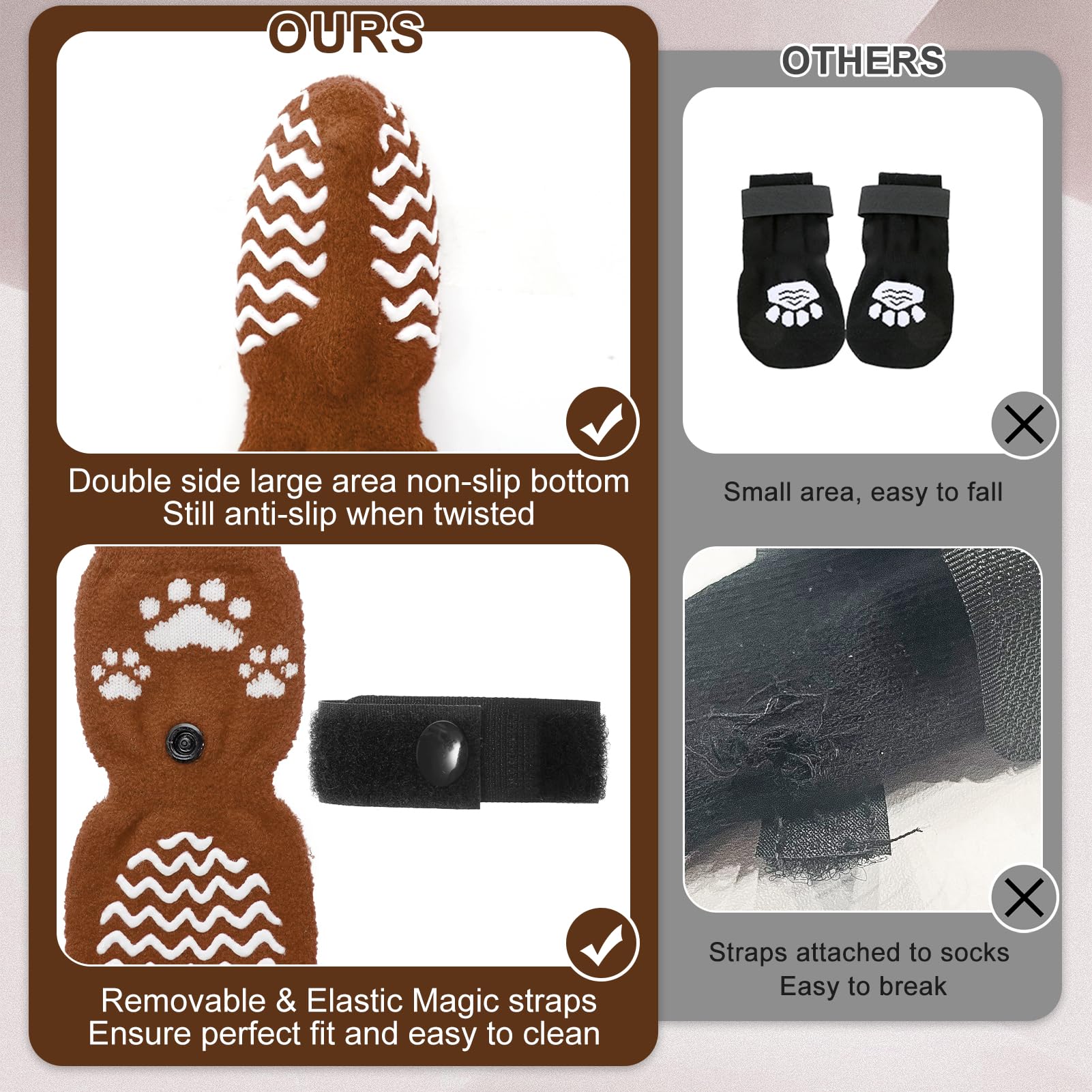 Anti Slip Dog Socks with Grippers for Hardwood Floors, Dog Shoes for Hot/Cold Pavement, Boots & Paws Protectors to Prevent Licki