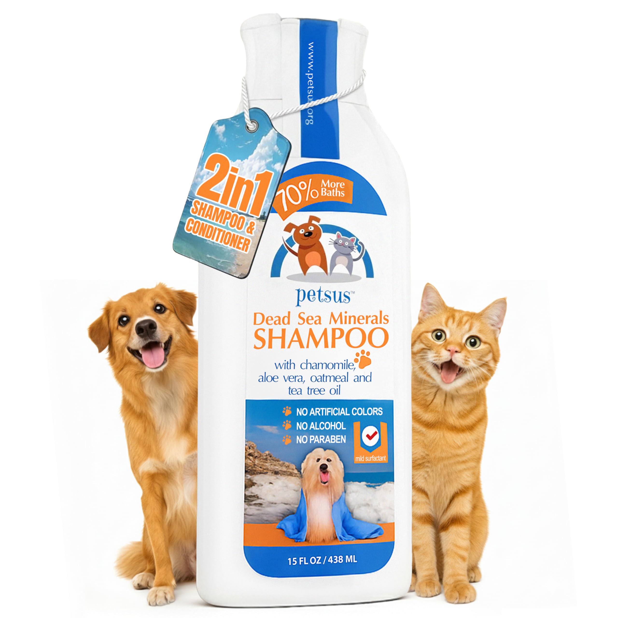 Petsus Anti-Itch Relief Dog & Cat Shampoo + Conditioner with Dead Sea Minerals, Hypoallergenic for Sensitive & Allergic Skin, Na