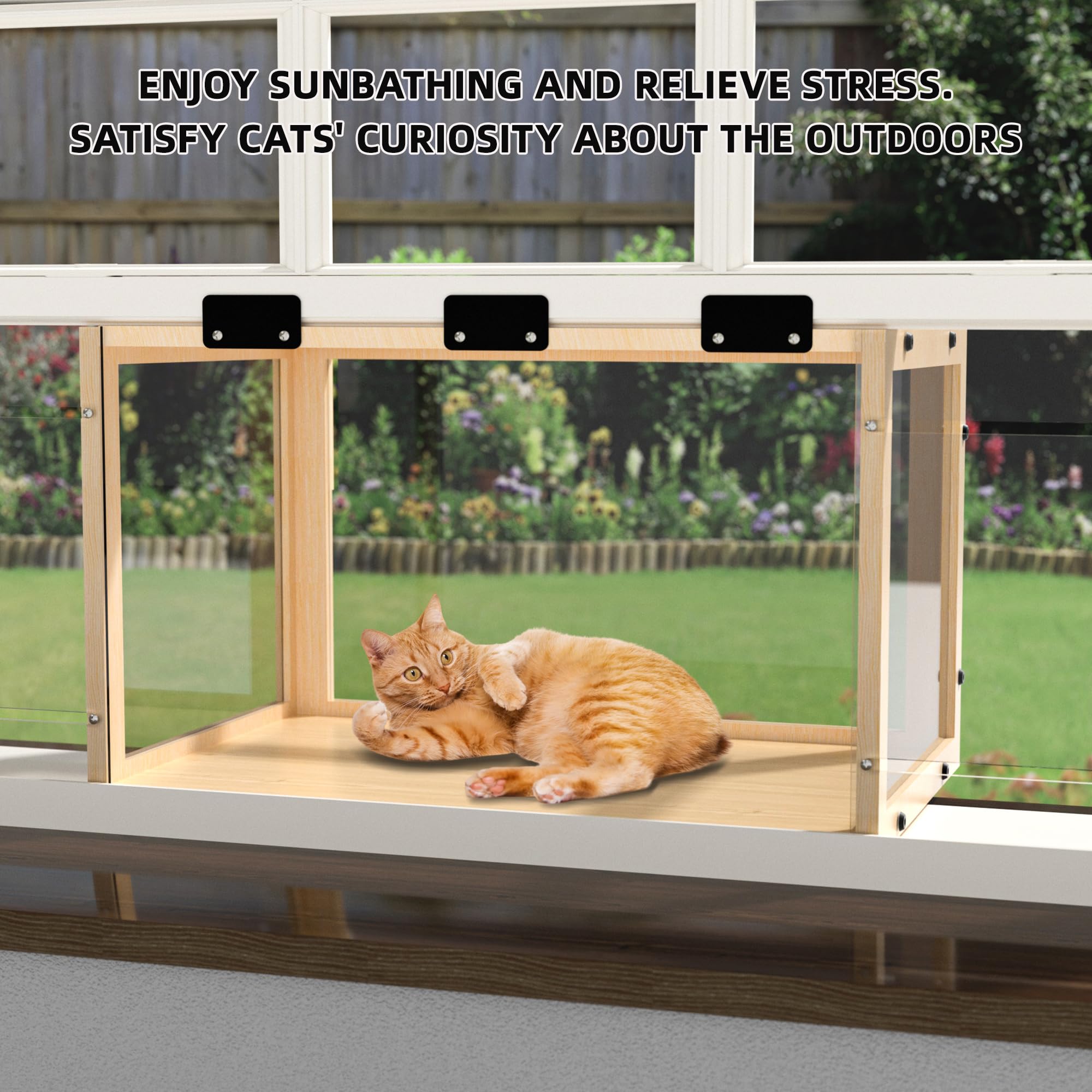 Window Cat Perch Catio, Wood Cat Window Box, Window Catio For Indoor Cats. Suitable Single Hanging Window With An Inner Diameter