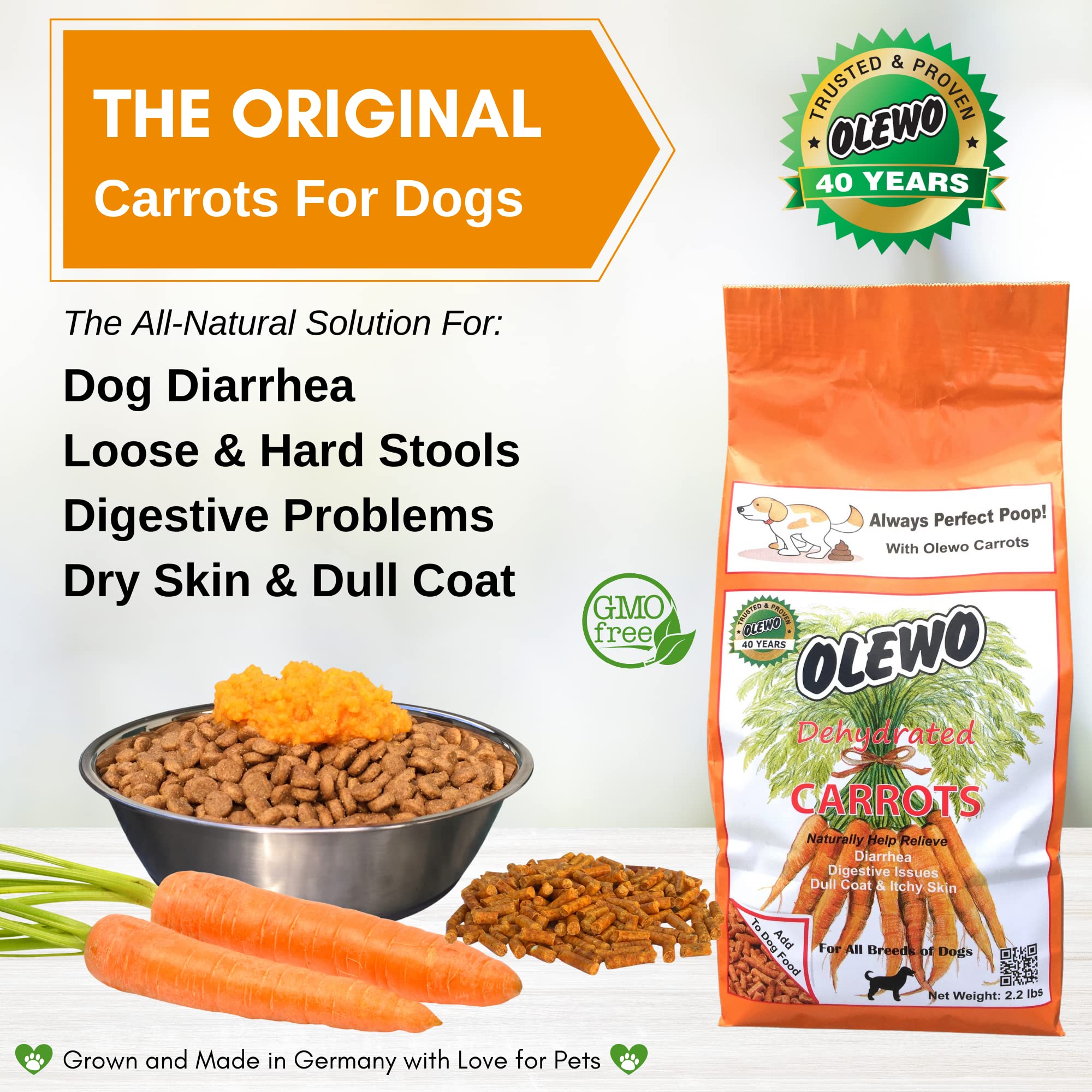 Olewo Original Carrots for Dogs - Fiber for Dogs Keep Poop Firm, Digestive Dog Food Topper, Skin & Coat Support, Dehydrated Whol