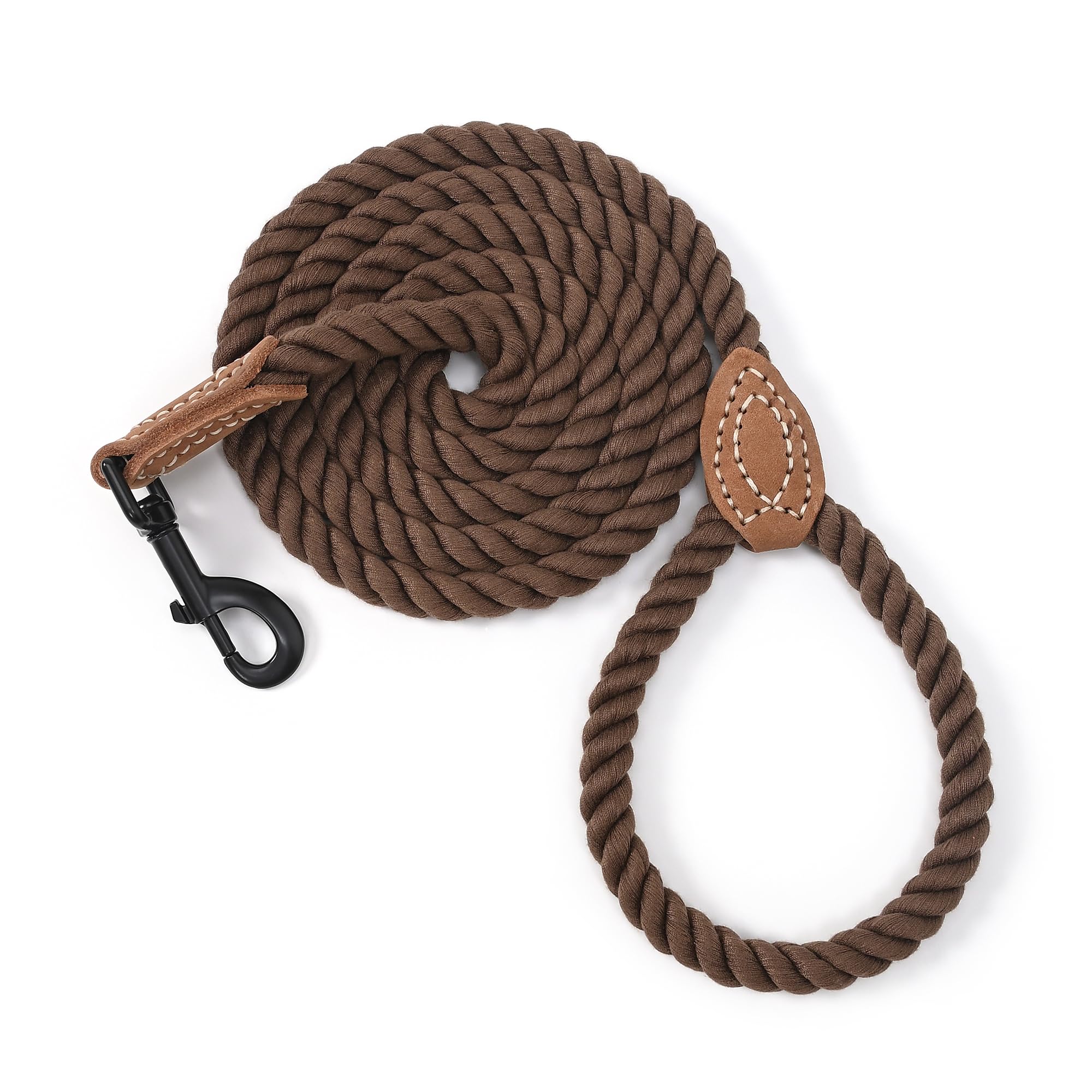 Mile High Life Dog Leash, Braided Cotton Rope Leashes With Leather Tip - Heavy Duty Metal Clasp, 6Ft, 1/2' Thick - Wedding, Wal