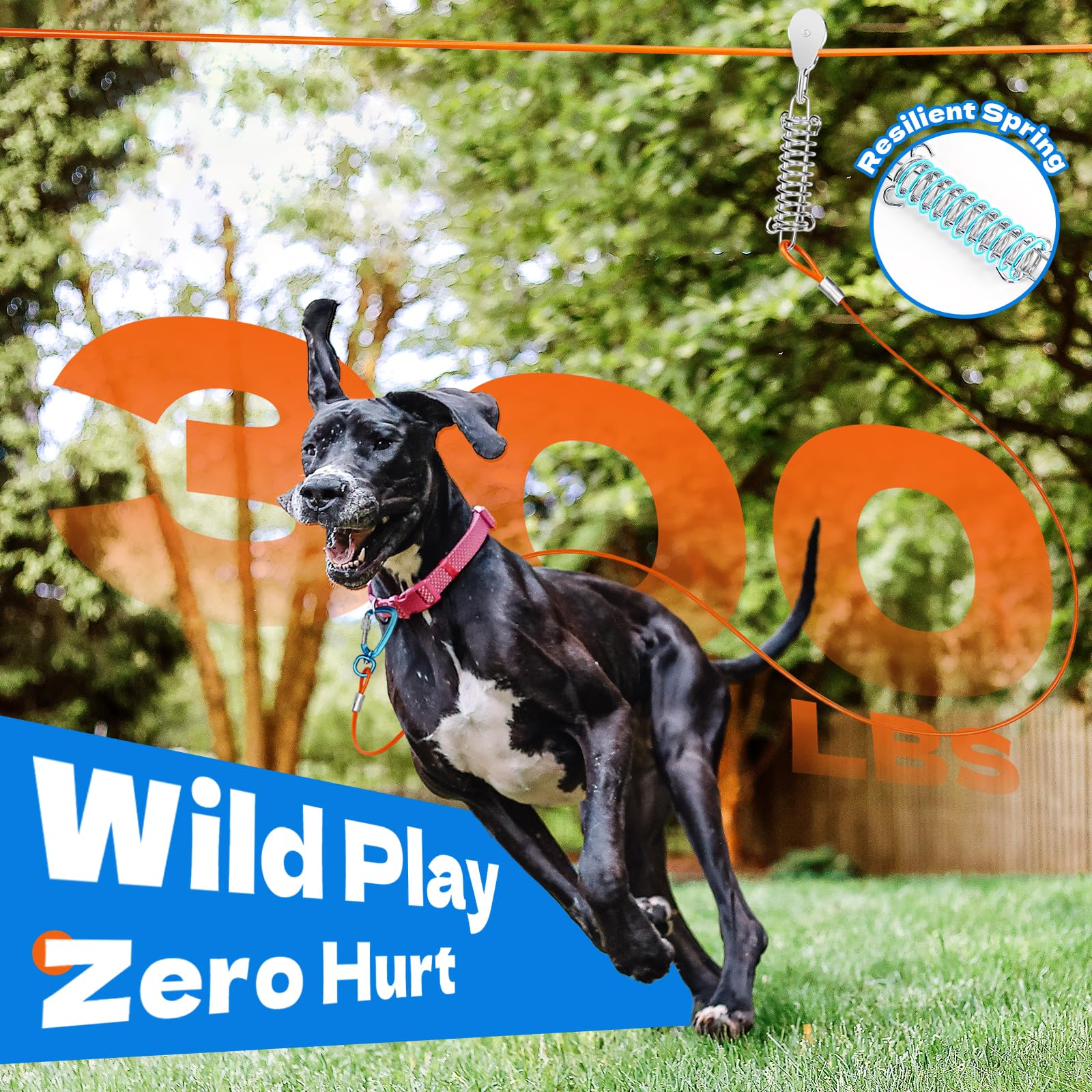 Dog Runner For Yard Large Dog Heavy Duty 50Ft With Double Shock Absorbers Tangle-Free Aerial Trolley System For Large Dogs Up To