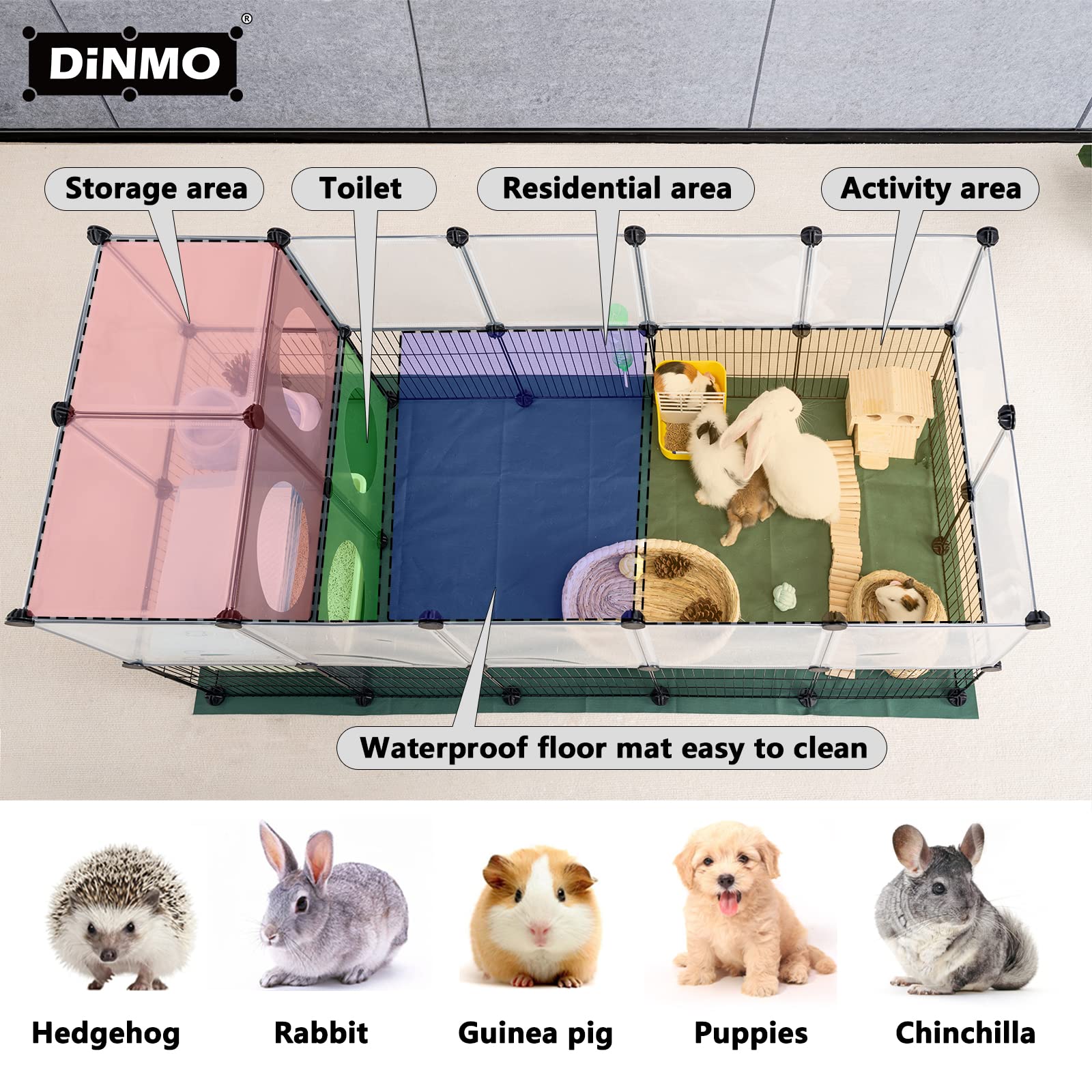 Dinmo Small Animal Playpen With Oxford Mat, 24 Inches Height, Pet Exercise Fence, Home Protector, Iron Mesh And Plastic Combinat