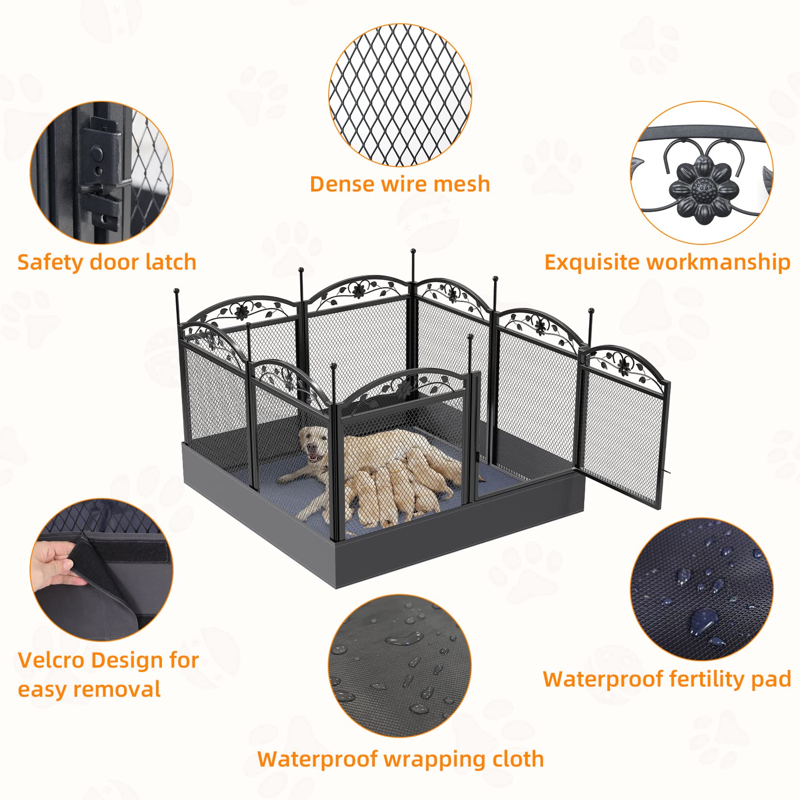 Bingopaw Dog Whelping Box Fence: Pet Indoor Metal Playpen Crate With Waterproof Whelping Pad - Heavy Duty Puppy Outdoor Exercise