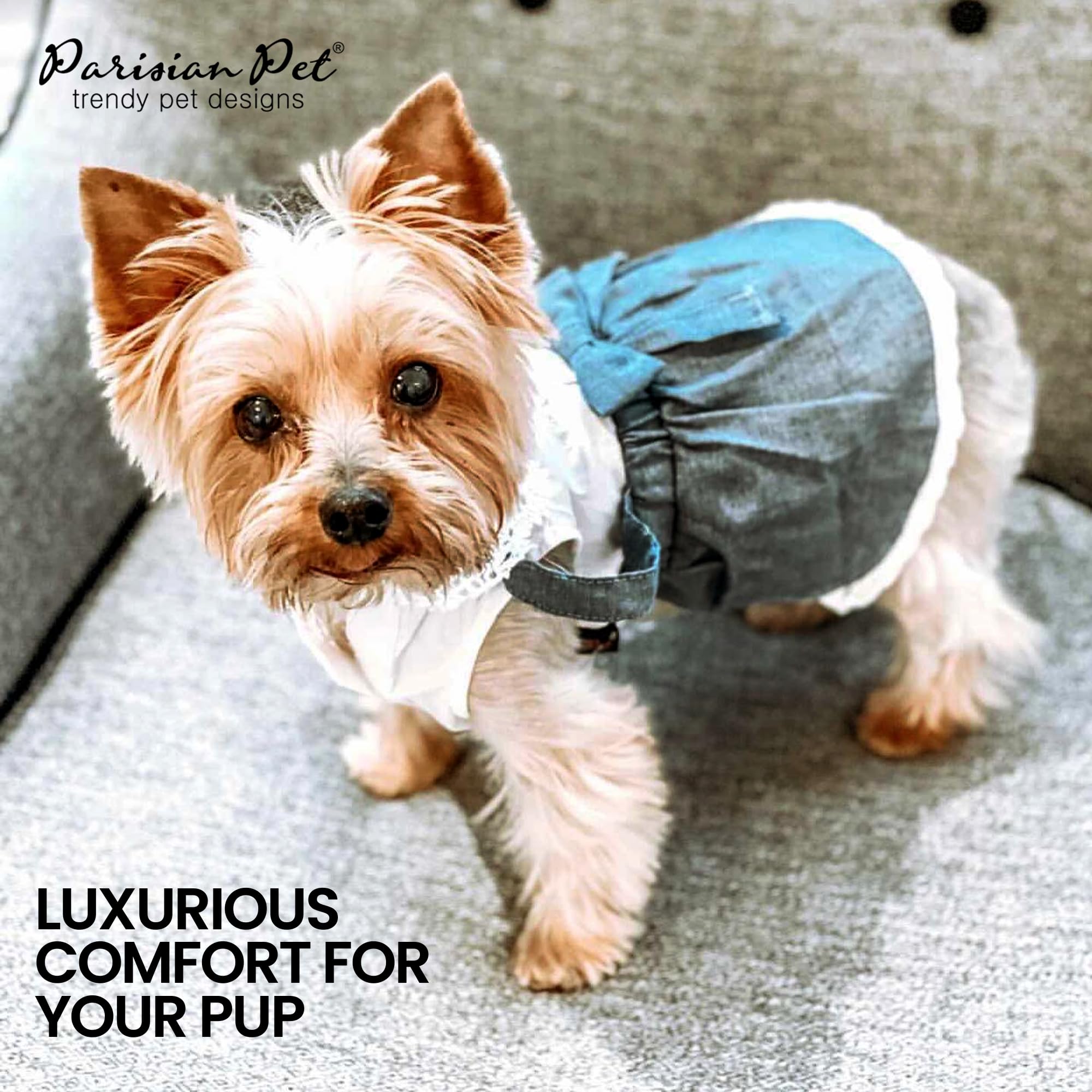 Parisian Pet Chambray Overall Dress - Lightweight And Fashionable Summer Clothes For Large Dogs - Sleeveless Overalls For Girl X