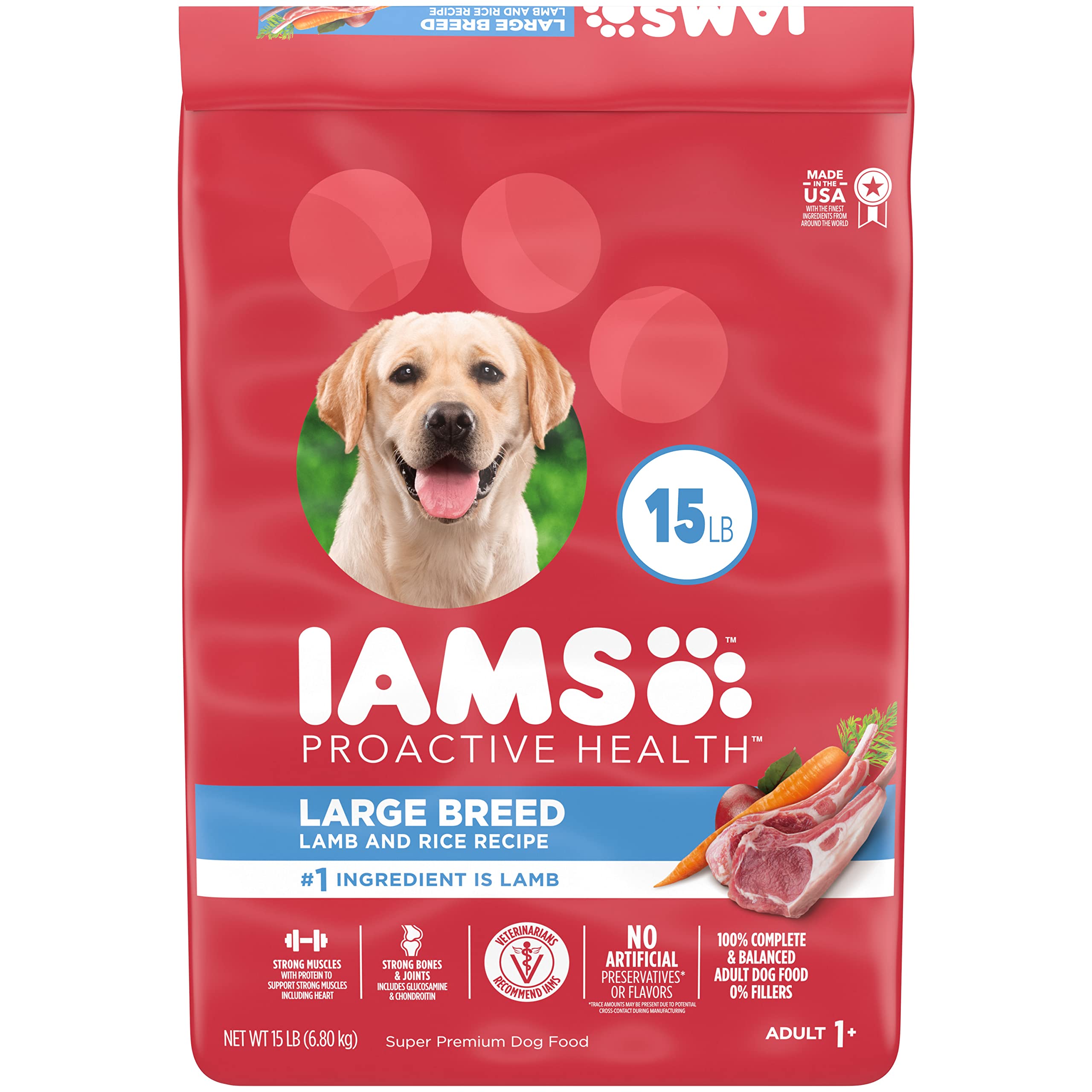 IAMS Proactive Health Large Breed Adult Dry Dog Food Lamb & Rice Recipe, 15 lb. Bag