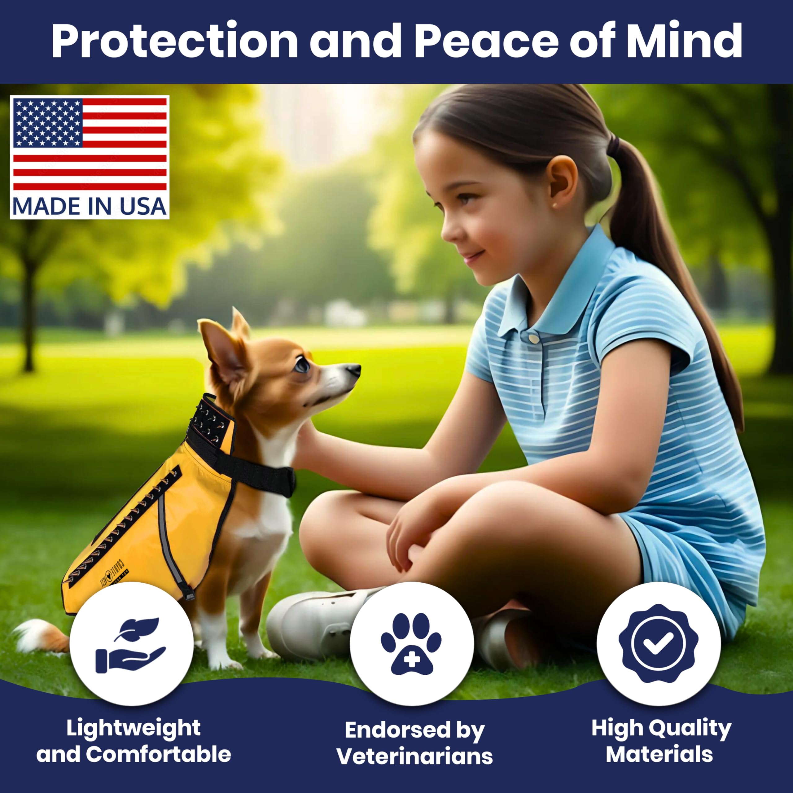 CoyoteVest Dog Harness Protection Vest, Reflective Dog Accessories with Spikes to Shield Your Pet from Raptor and Animal Attacks, Proudly Made in America (Large, Yellow) -Like New
