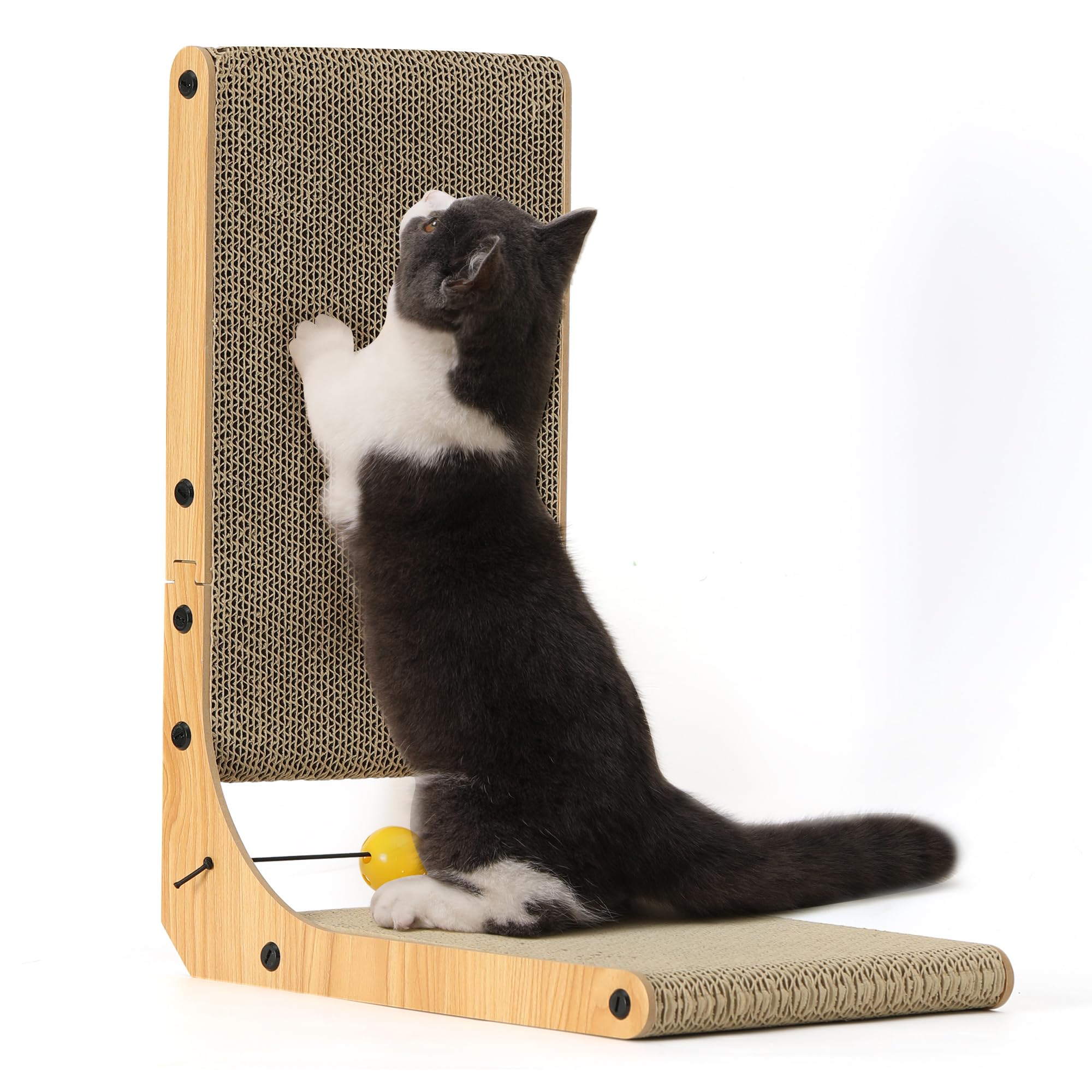 Fukumaru Cat Scratcher, 18.9 Inch L Shape Cat Scratch Pad, Vertical Cat Scratcher Wall Mounted, Cat Scratching Cardboard With Ba