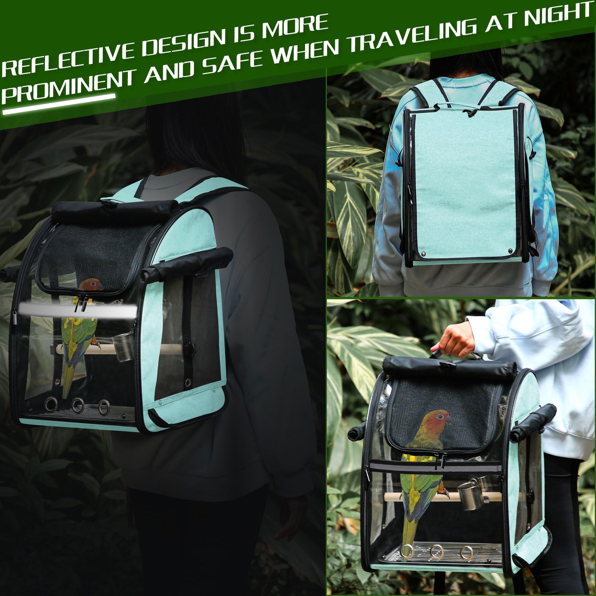 Suertree Bird Carrier Bag With Indestructible Stainless Steel Mesh, Bird Travel Cage With Stand, Easy To Clean Backpack For Parr