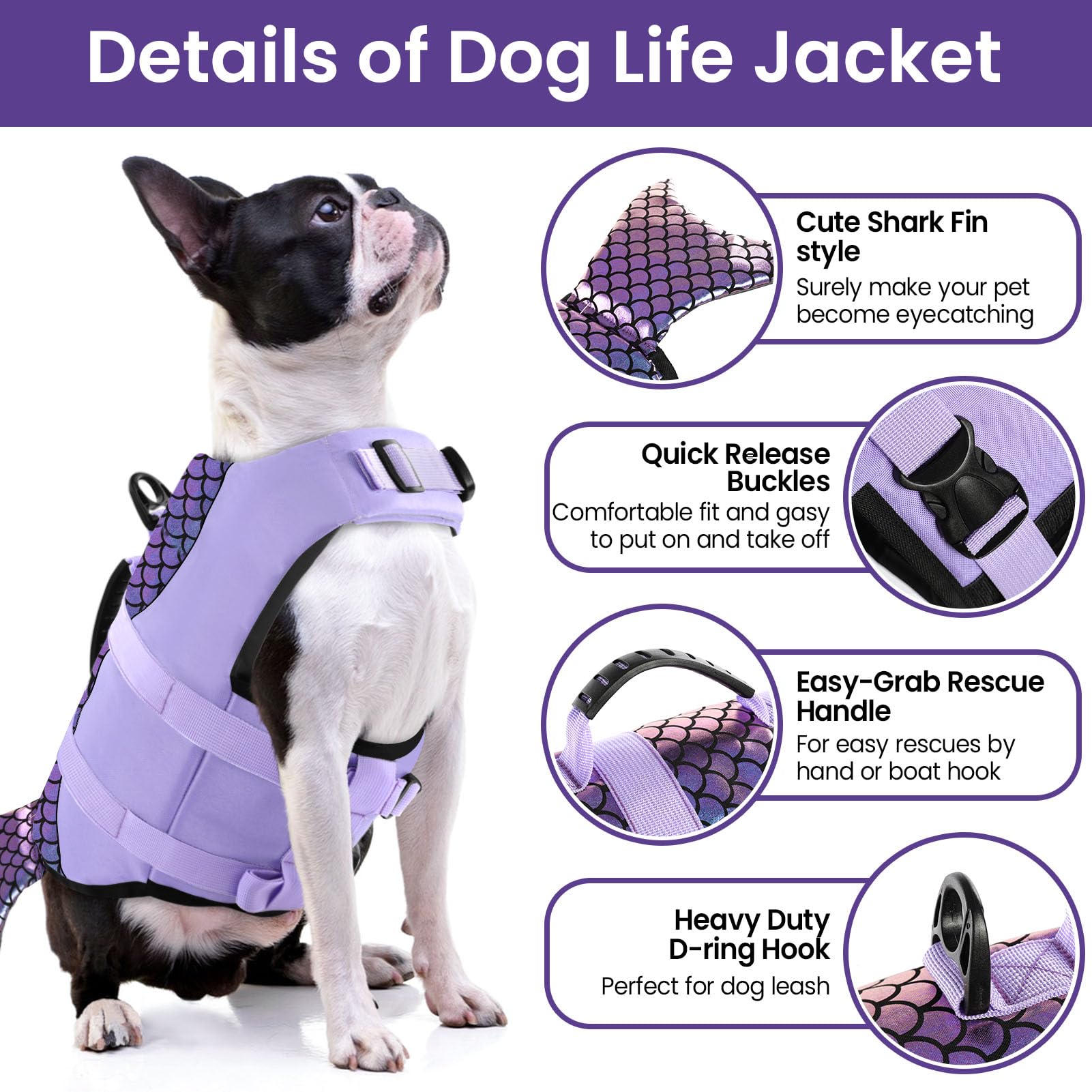 Bess Bridal Dog Life Jacket - Mermaid Life Vest For Swimming Boating - Pet Lifejacket Swimsuit With Rescue Handle - High Flotati