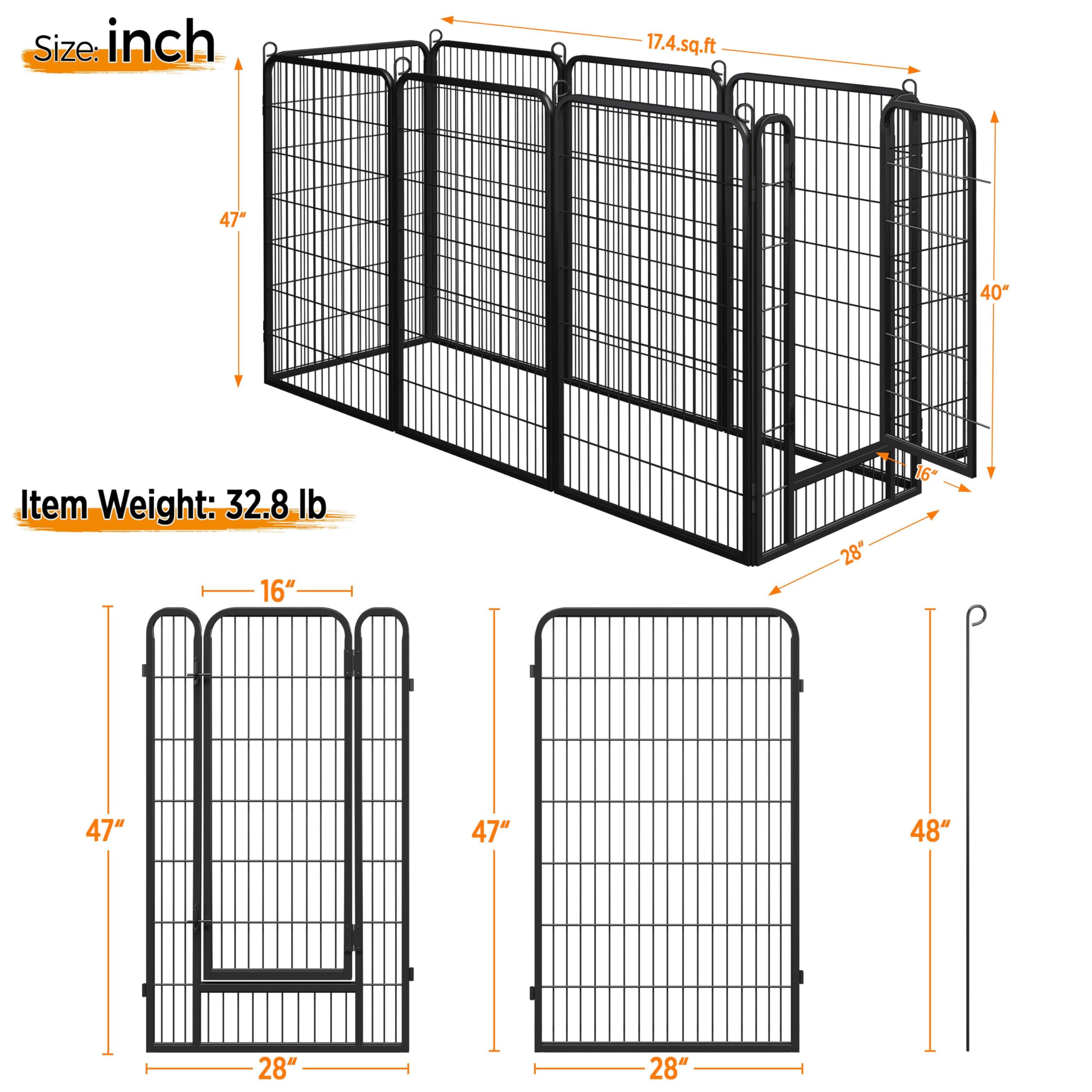 Yaheetech Dog Playpen Outdoor 47 Inch 8 Panels Indoor Dog Fence Metal Dog Pen Heavy Duty Pet Exercise Pen For Rv/Camping/Garden