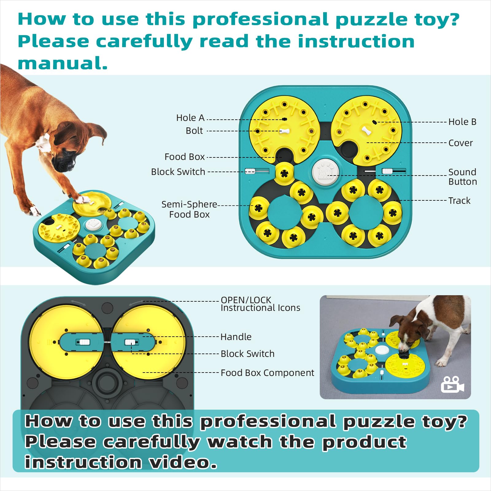KADTC U.S. Brand & Design -5 Levels of Challenge -6 Ways to Play - Large Size Advanced Dog Puzzle Toy for Small/Medium/Large Sma