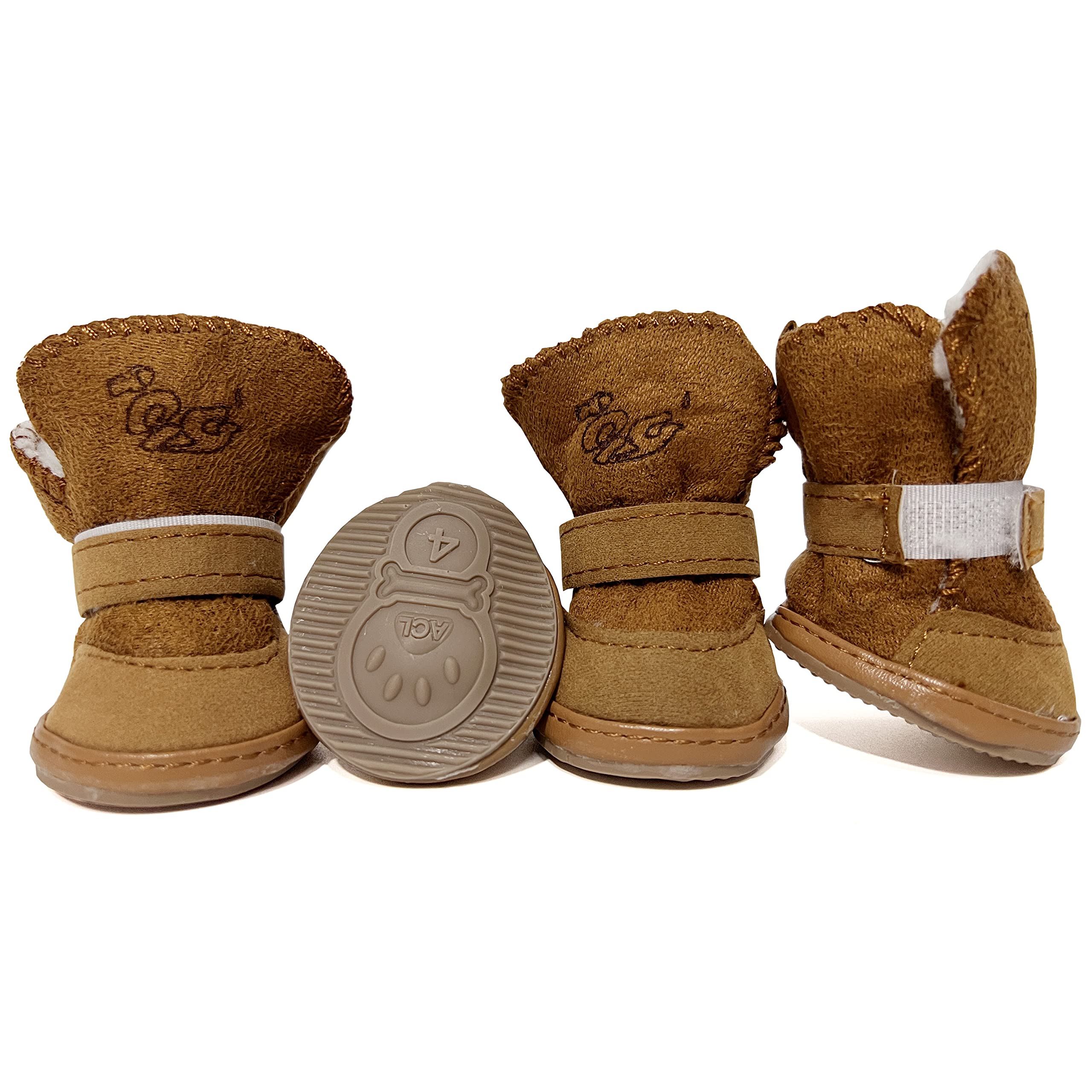 Hpwfhplf Dog Boots, Dog Shoes For Small Dogs Chihuahua, Anti-Slip Paw Protectors For Snow Winter (Brown, Size4)
