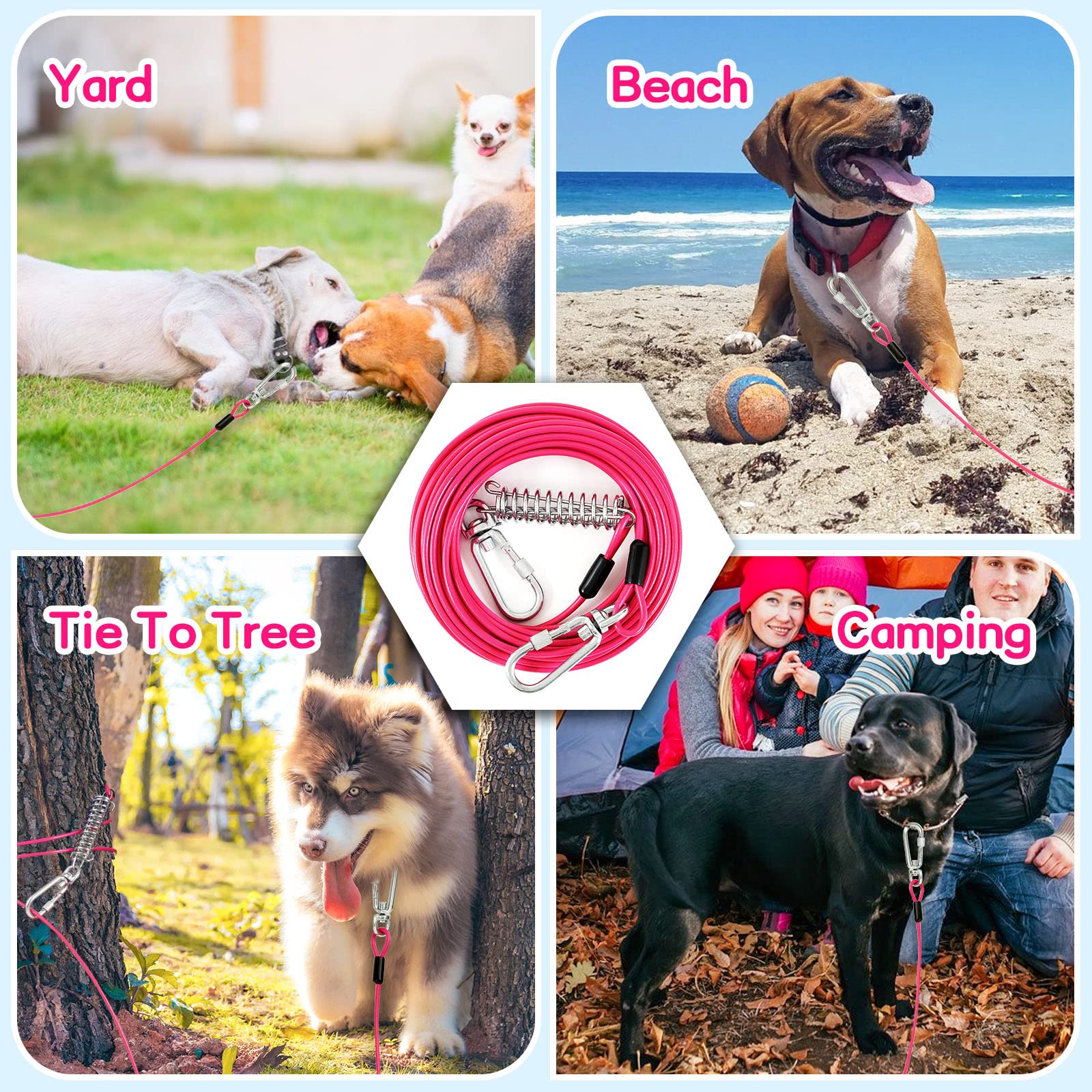 Tie Out Cable For Dogs, 10Ft Dog Leads For Yard Chew Proof, Heavy Duty Dog Tie Out Cable For Large Dogs Up To 250Lbs, Durable Dog Runner For Yard Or Camping