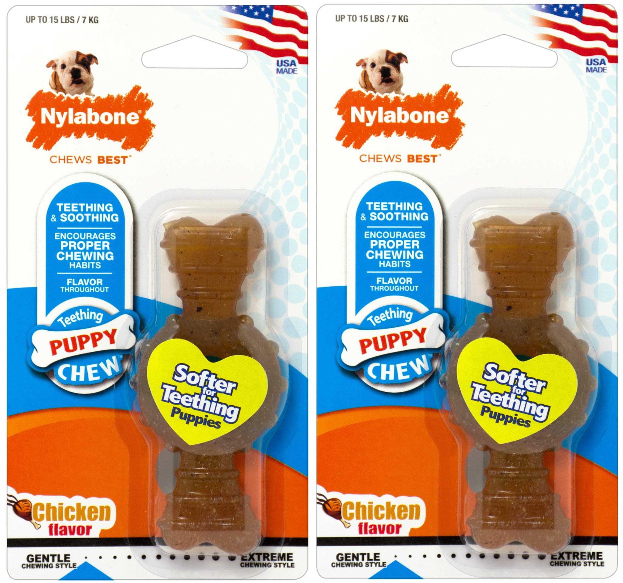 Nylabone 2 Pack Of Puppy Ring Bones, Petite, Chicken Flavor Teething Chew Toy Made In The Usa