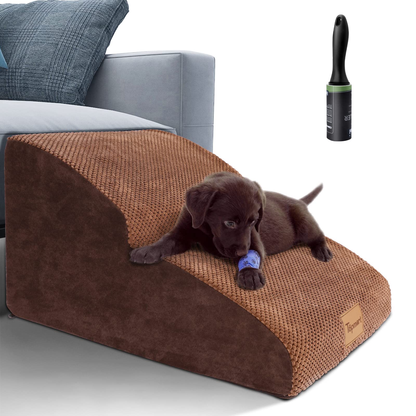 Topmart High Density Extended Foam Dog Ramp&Steps 2 Tiers,11.8' High,Non-Slip Dog Stairs,Soft Foam Dog Ladder With Waterproof Cover,Best For Dogs Injured,Older Cats,Pets With Joint Pain