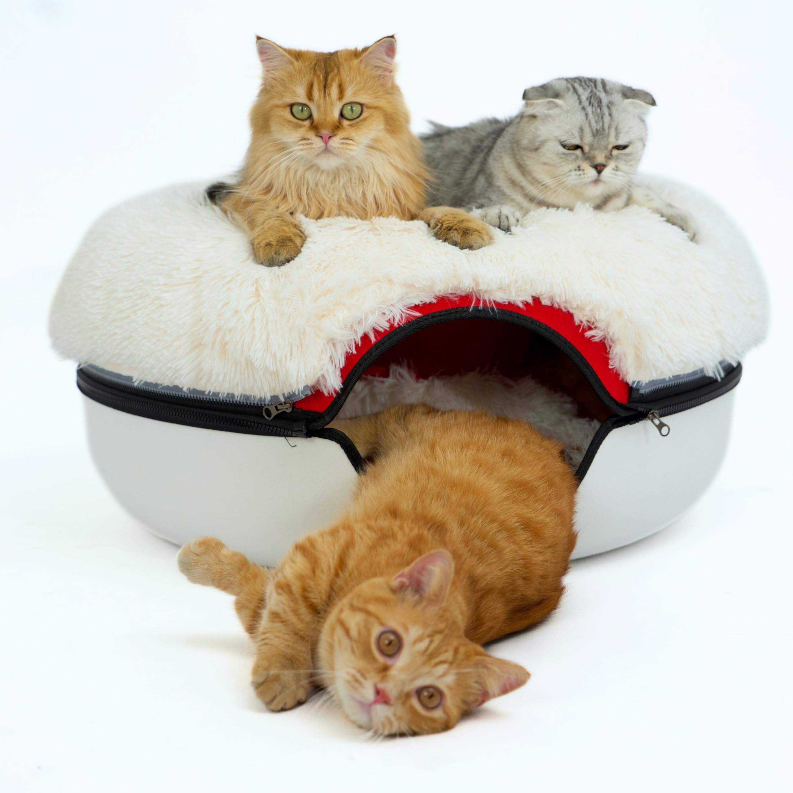 Cattasaurus Peekaboo Cat Cave For Multiple & Large Cats Up To 30-45 Lbs, Fluffy Cat Beds & Furniture, Scratch Detachable & Washa
