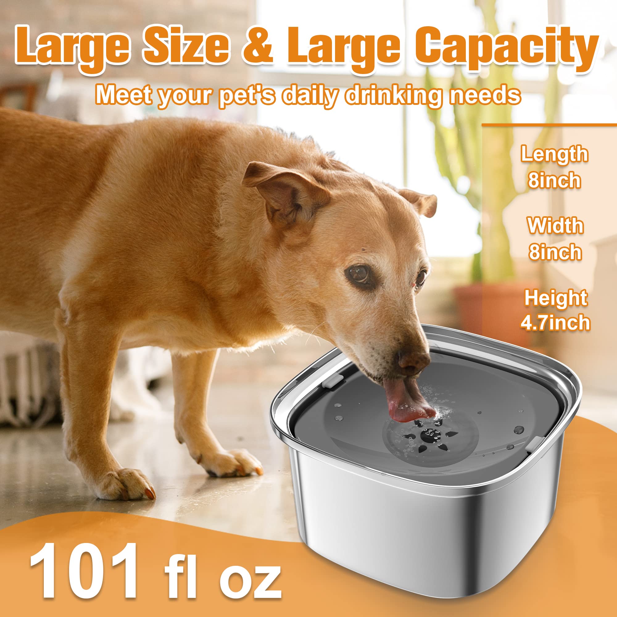 Decflow 3L Dog Water Bowl Stainless Steel Slow Drinking Dog Bowl With Lid, No Spill Water Bowl For Large Dogs Splash Proof Vehicle Carried Travel Pet Water Bowl Dispenser For Messy Drinkers