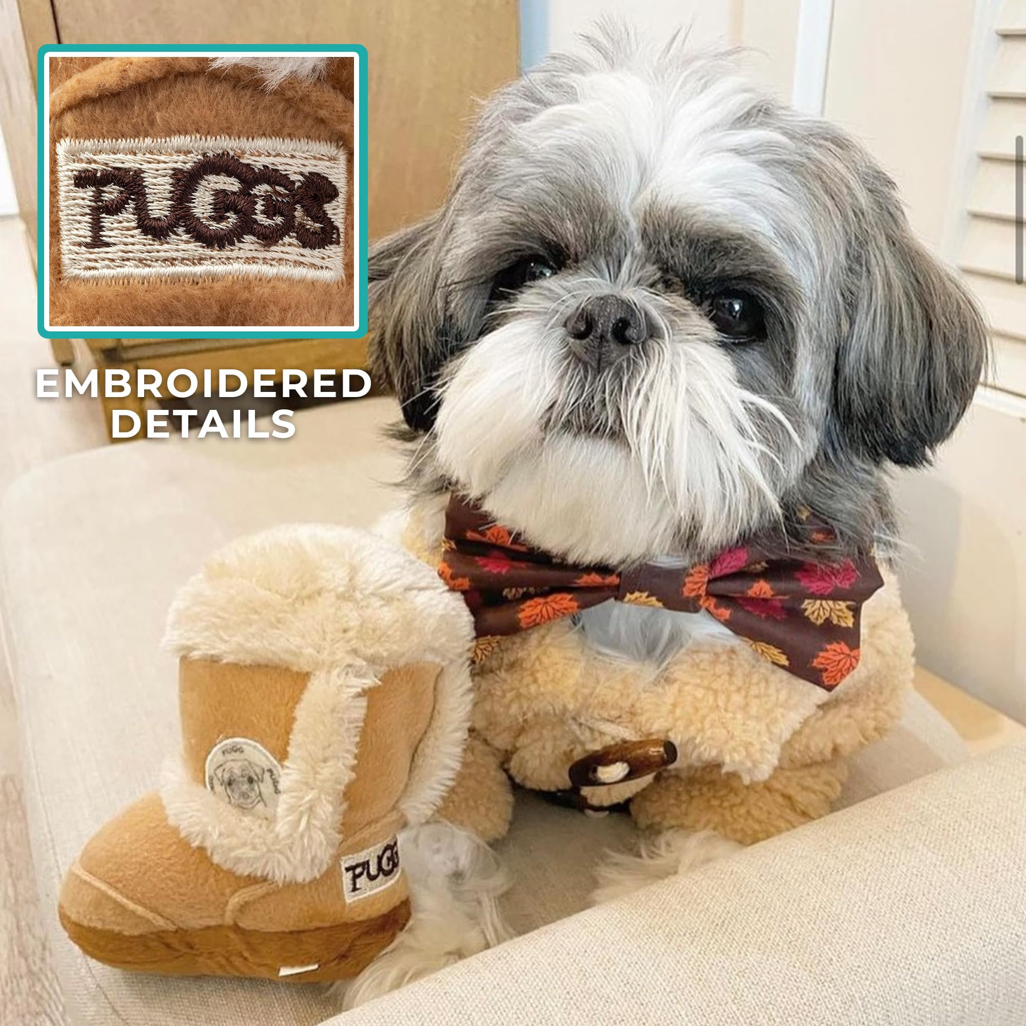 Haute Diggity Dog Pugg Boot, Plush Designer Dog Toys with Interactive Squeaker, Stimulating Pet Enrichment, Machine-Washable & S