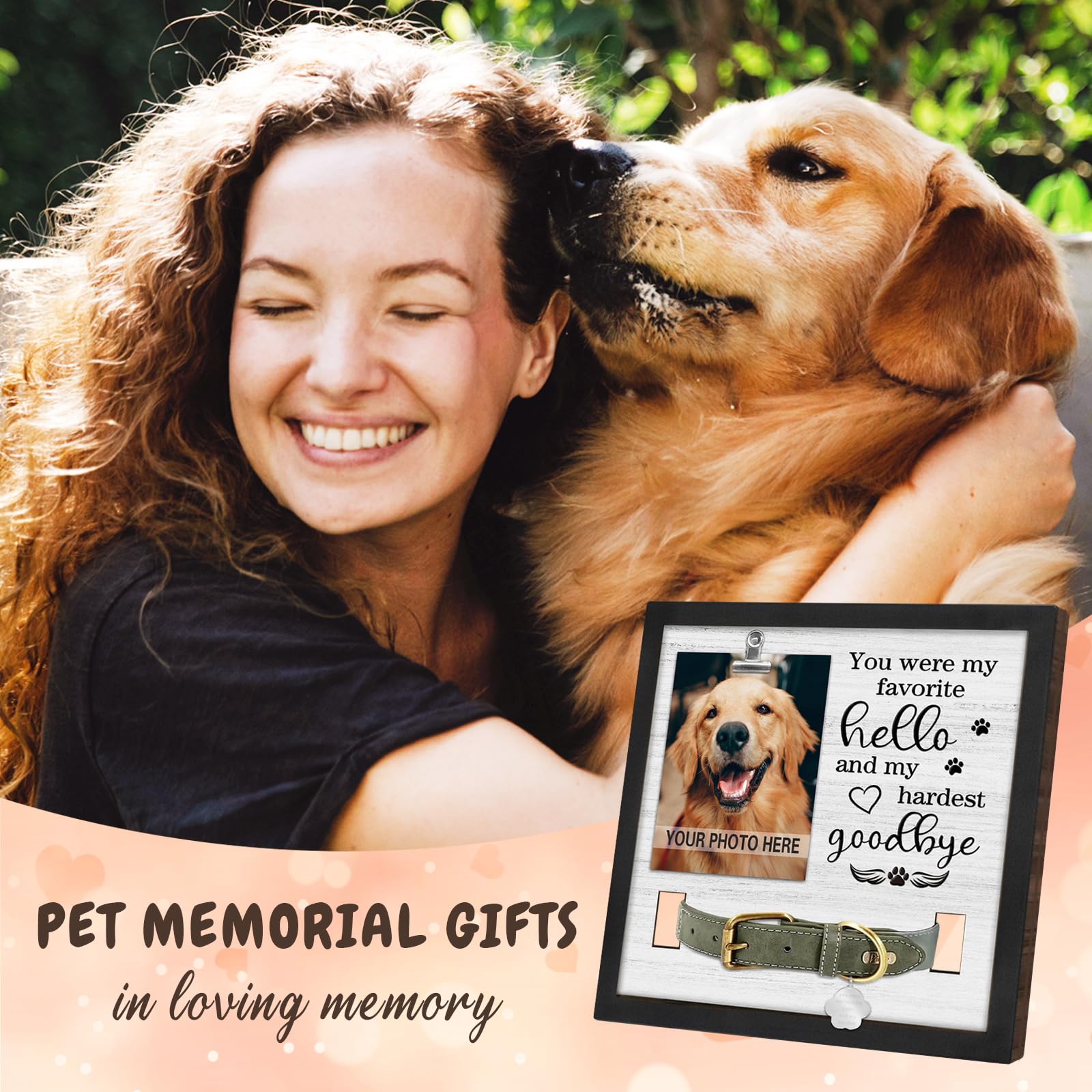 Purefly Pet Loss Gift, Memorial Sympathy Gifts For Loss Of Dog, Pet Memorial Frame With Collar Holder, Cat Memorial Gift, My Har