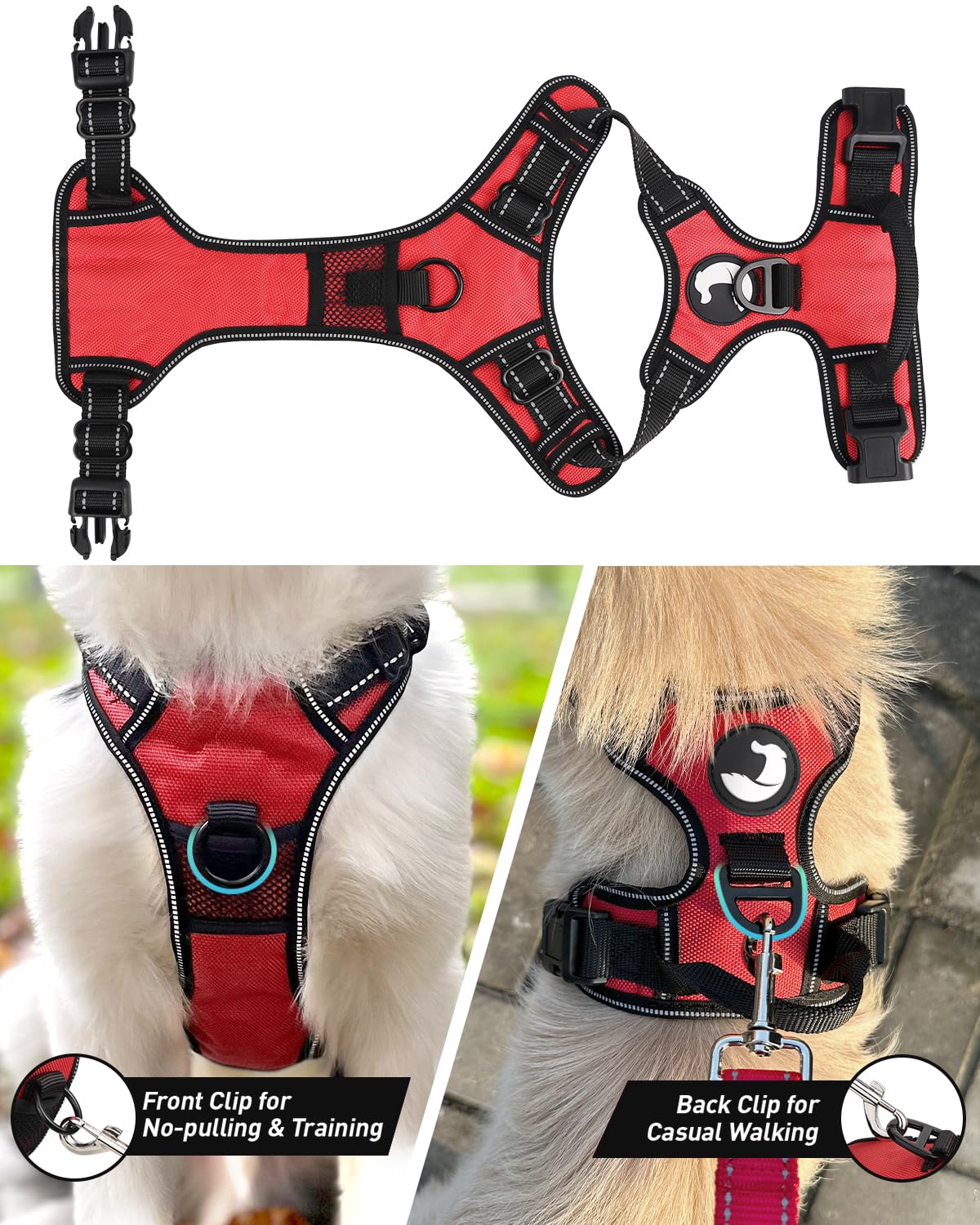 Joytale No Pull Dog Harness For Large Dogs, Reflective Pet Vest With 2 Leash Clips, Adjustable Soft Padded Harnesses With Easy C