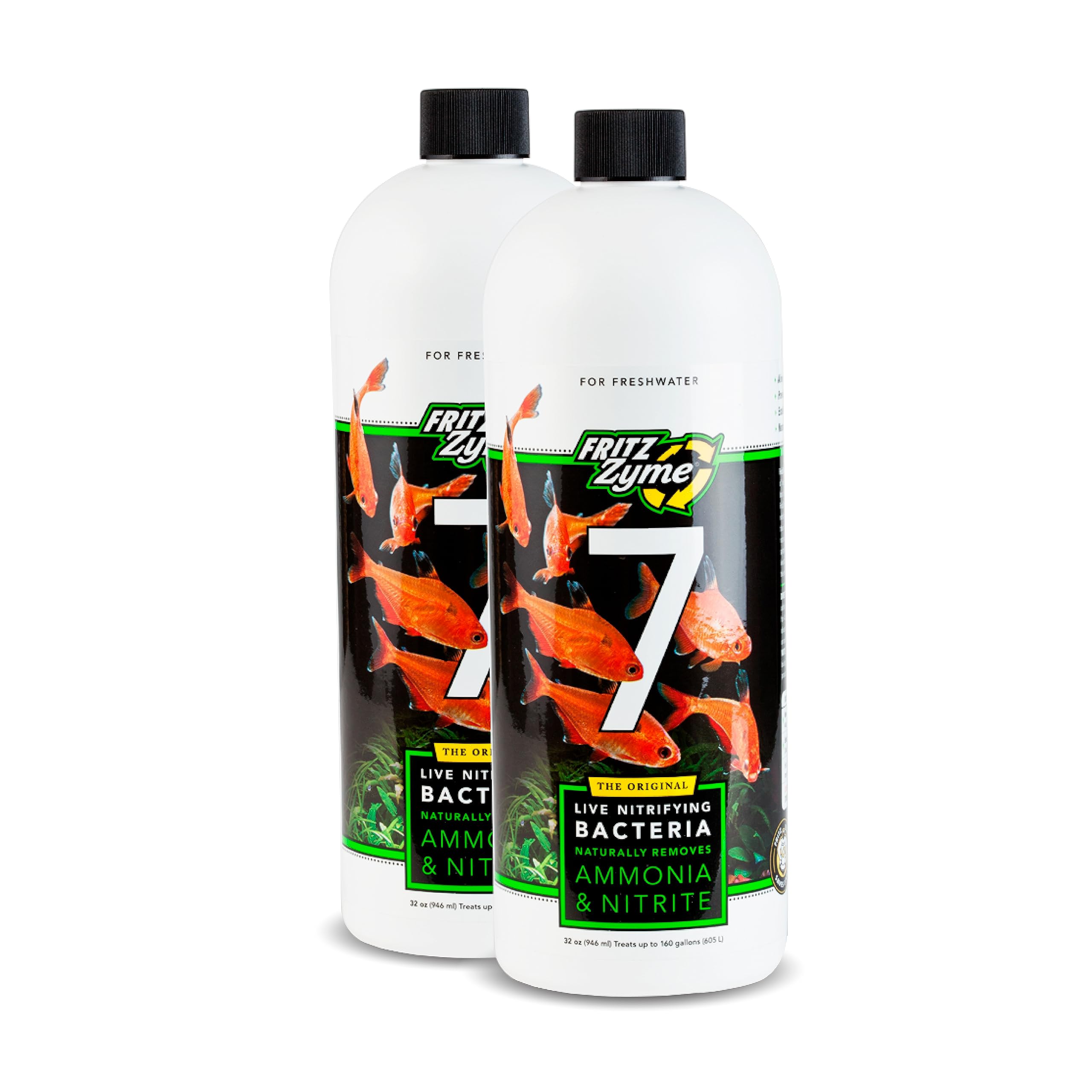 Fritz Aquatics FritzZyme 7 Live Nitrifying Bacteria Naturally Removes Amonia & Nitrite for Freshwater Fish (32-Ounce | 2-Pack)