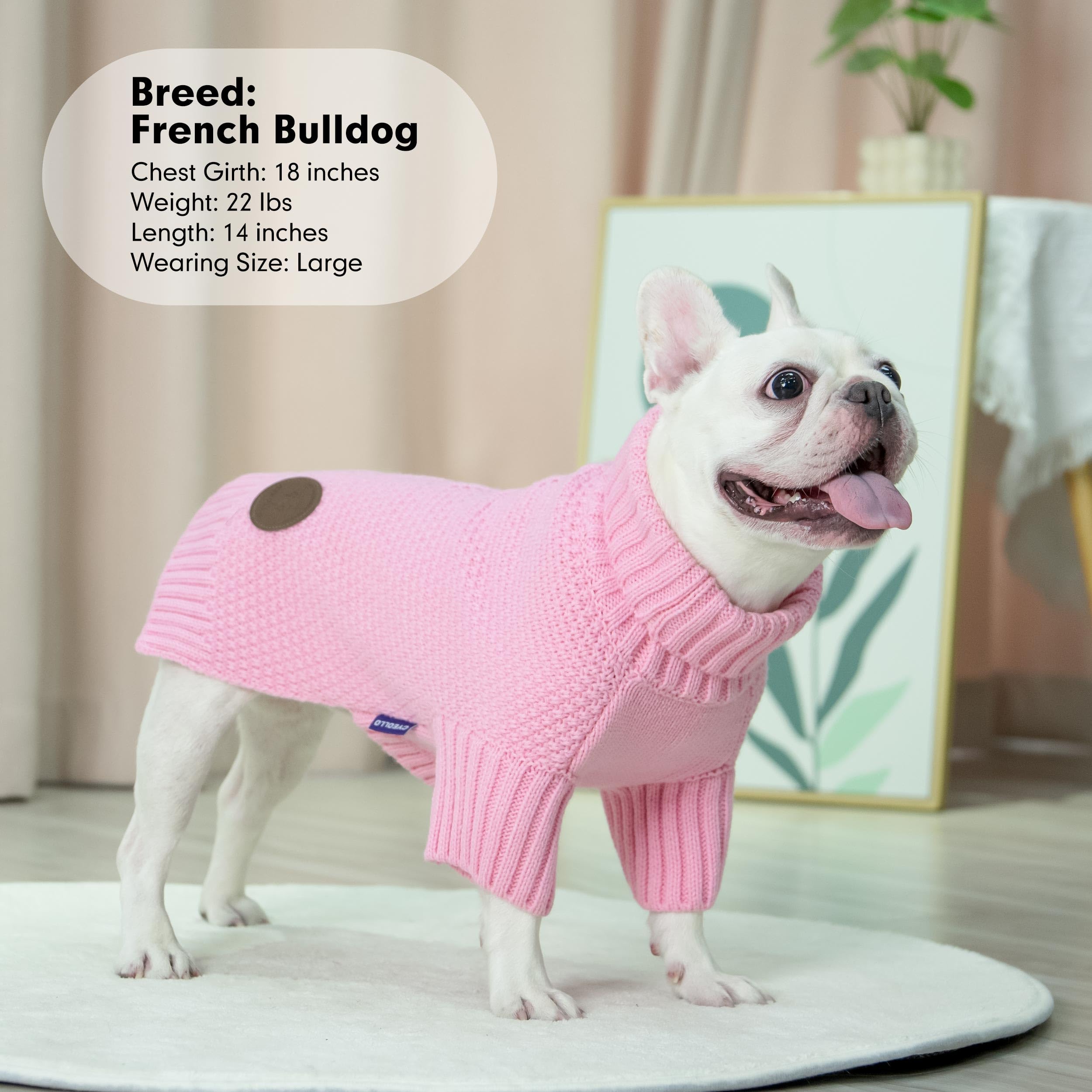 cyeollo Dog Sweater Knitwear Turtleneck Soft Knitwear Pullover Sweaters with Leash Hole Warm Dog Clothes for Large Dogs,Pink, XX
