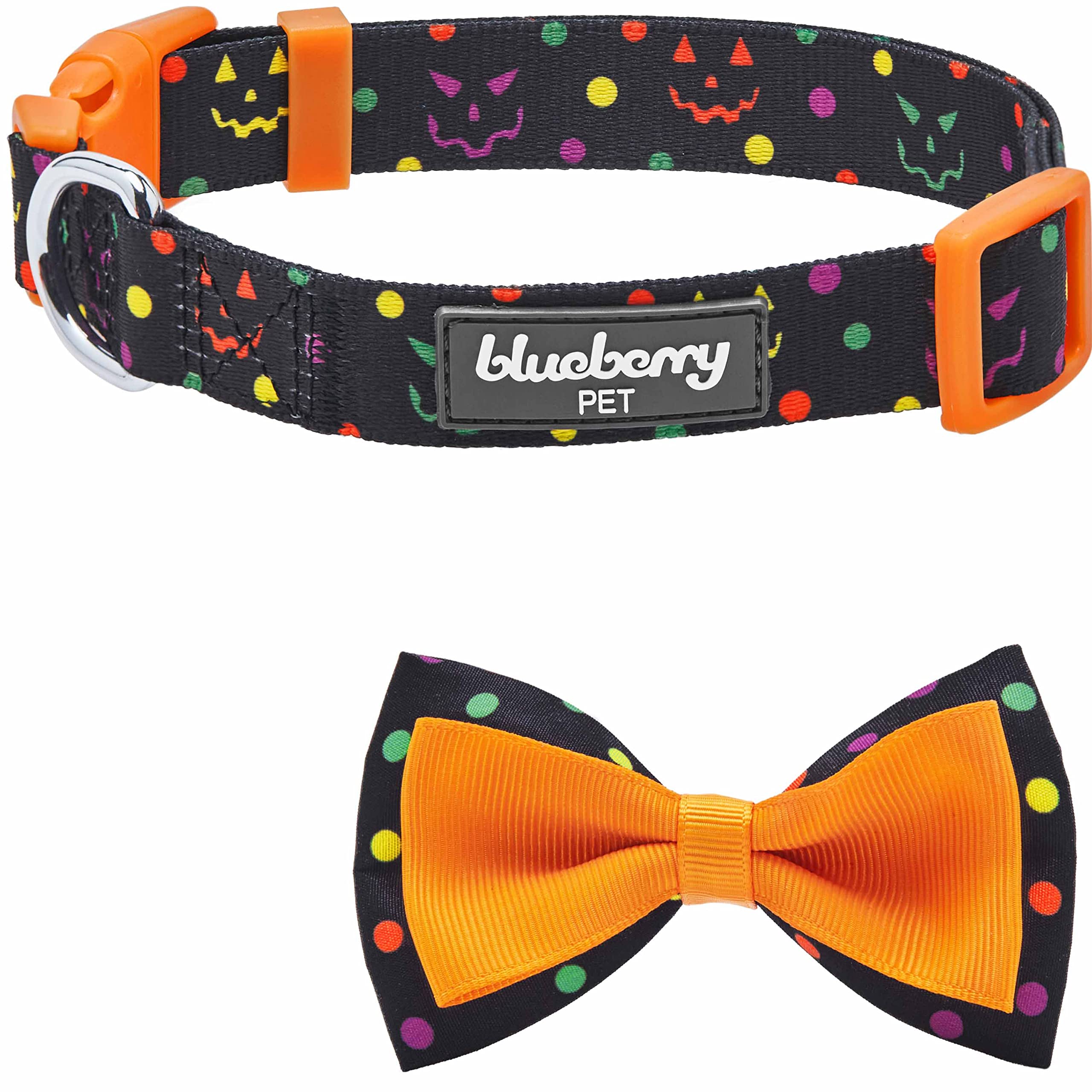 Blueberry Pet 2023 New Halloween Polka Dot Adjustable Dog Collar With Detachable Bowtie, Medium, Neck 14.5''-20''