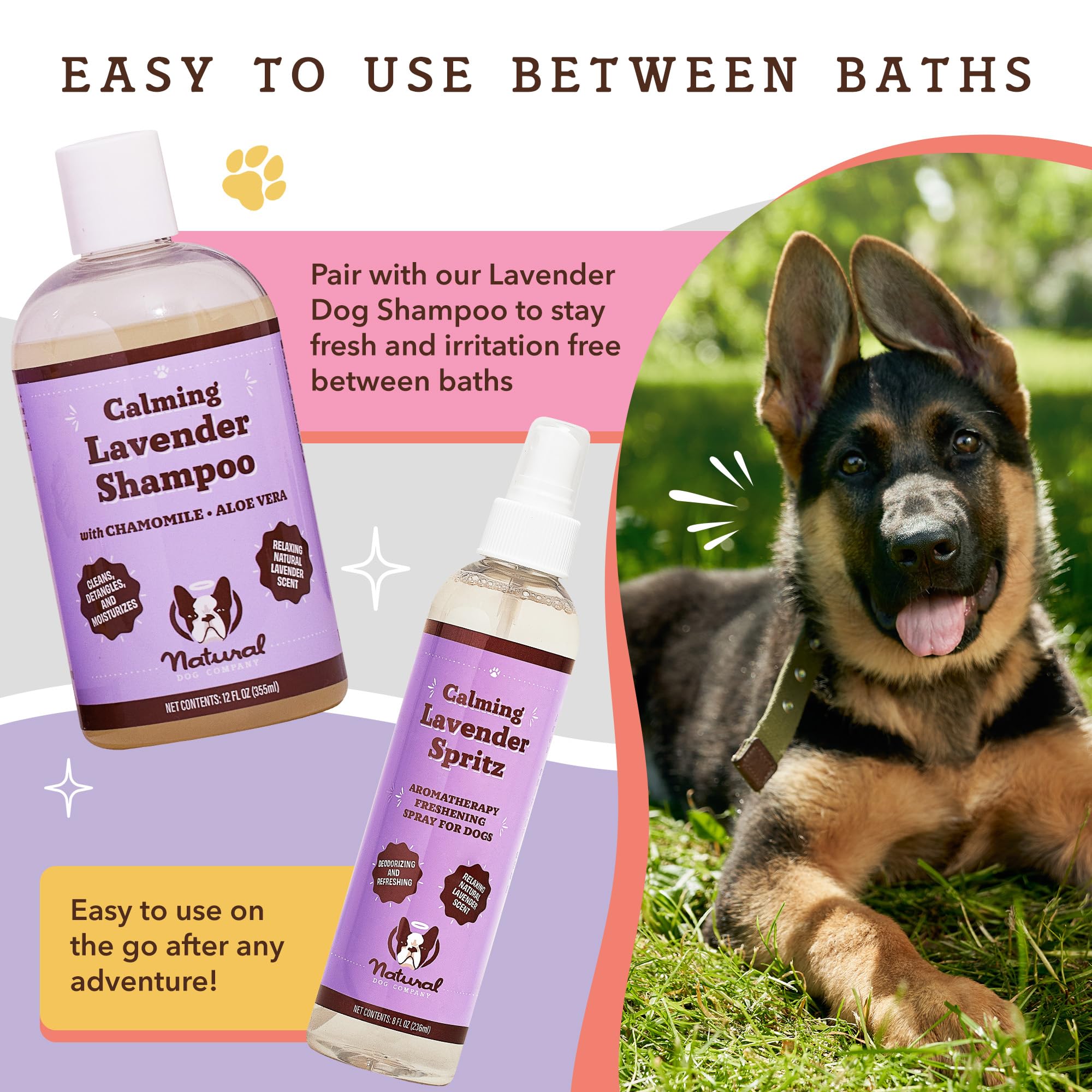 Natural Dog Company Calming Lavender Spritz For Dogs, 8Oz - Deodorizing & Moisturizing, Soothes Skin, Conditions Coat, Hypoaller