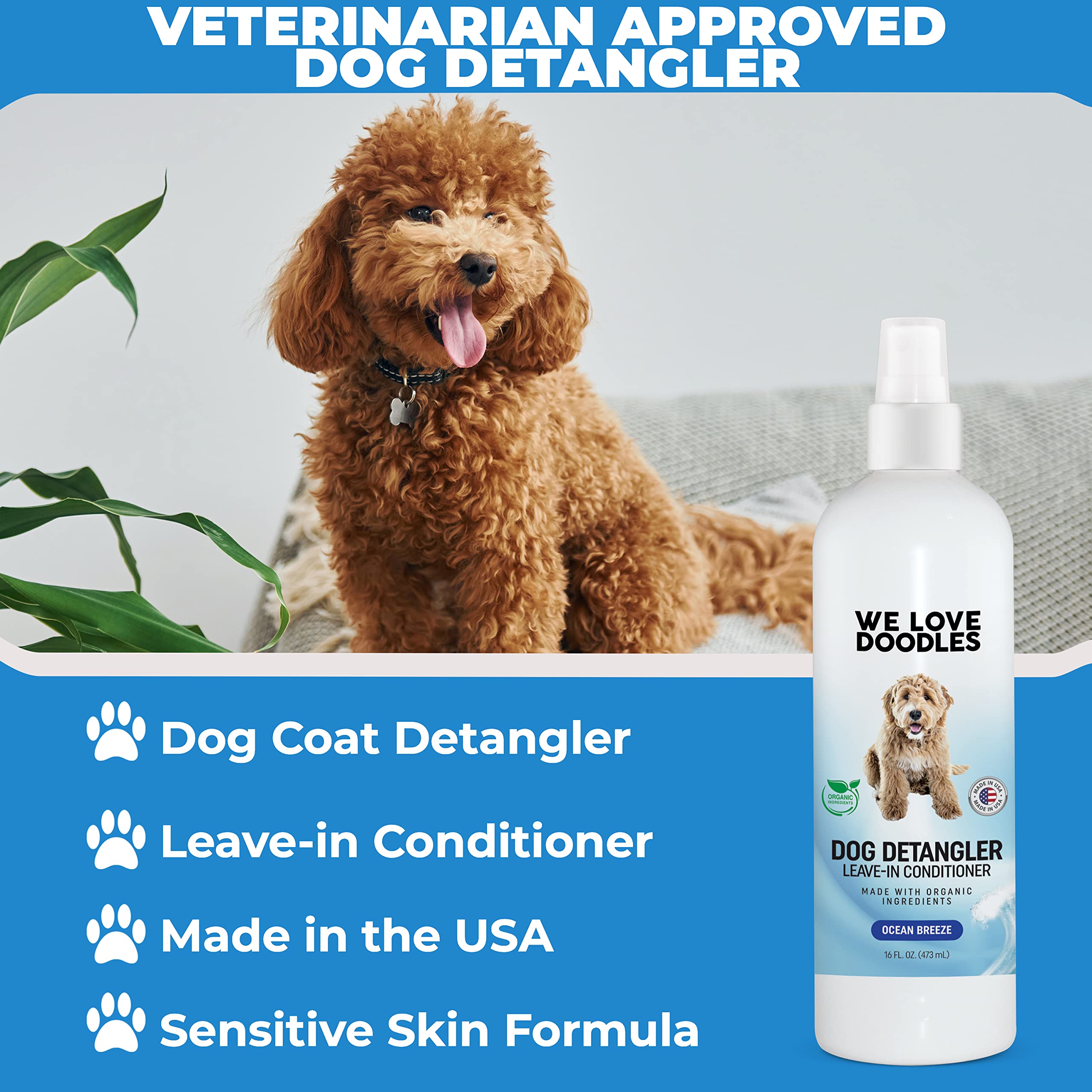 We Love Doodles Dog Detangler Spray - Leave-in Conditioner for Dogs - Dog Detangling Spray - Dematting Spray for Dogs - Tangle R