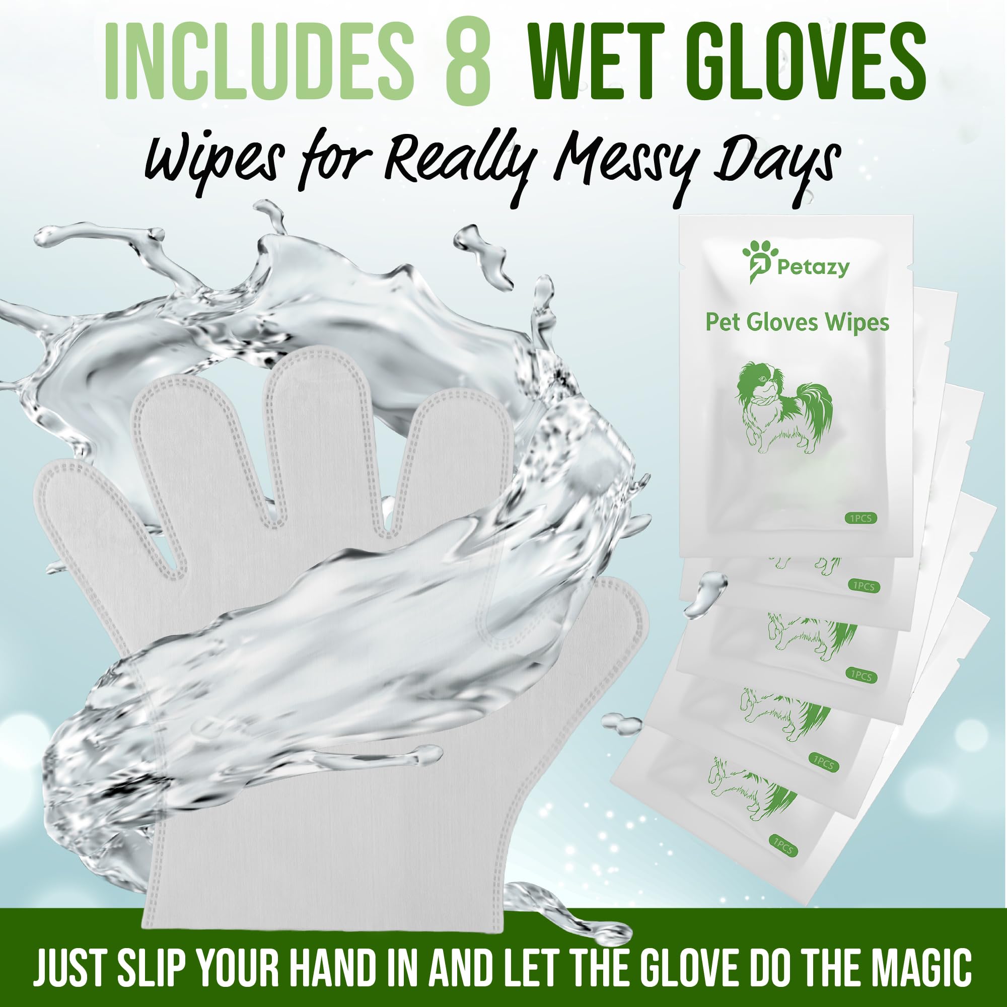 8 Dog Glove Wipes For Paws And Butt Ears Eyes Face Fur | No Rinse Lavender Scented Dog Grooming Glove | Large Size Natural Gentl