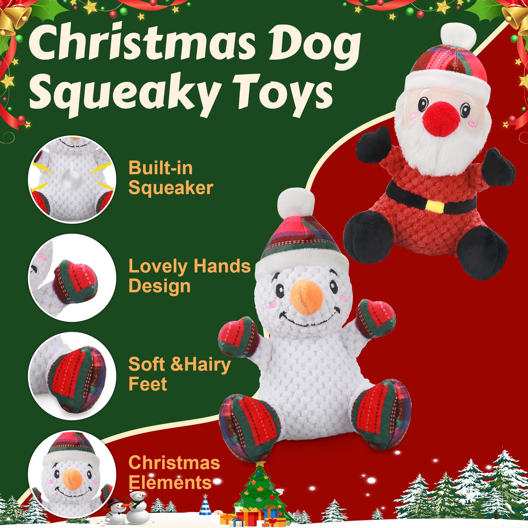 Newget Squeaky Dog Toys, 2 Pack Dog Chew Toys With Crinkle Paper For Puppy, Small, Medium, Large Dogs, Interactive Pet Holiday T