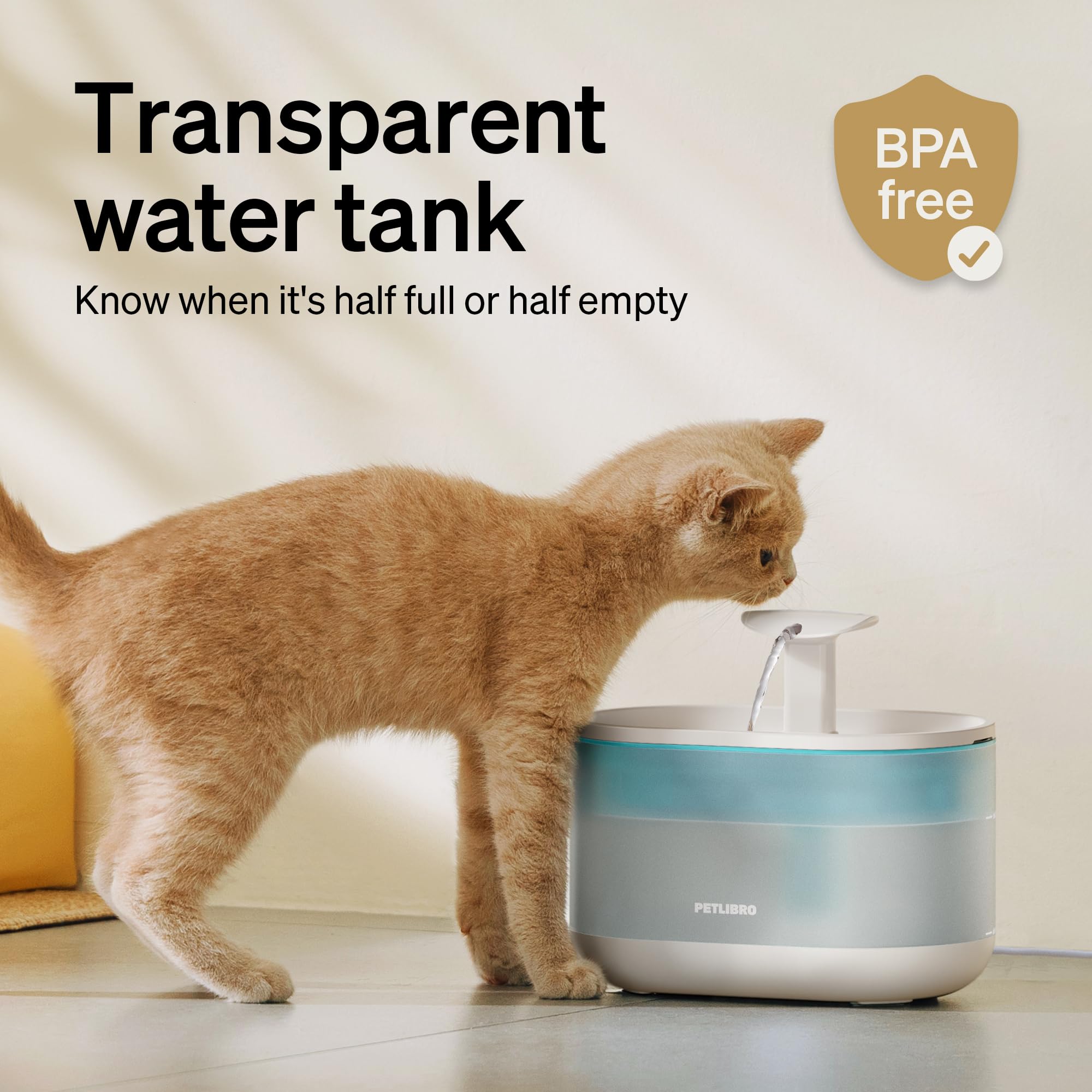 PETLIBRO Cat Water Fountain Ultra Quiet with Two Flow Modes, Large-Size Filter Capsule Pet Water Fountain, 71oz/2.1L Visible Wat