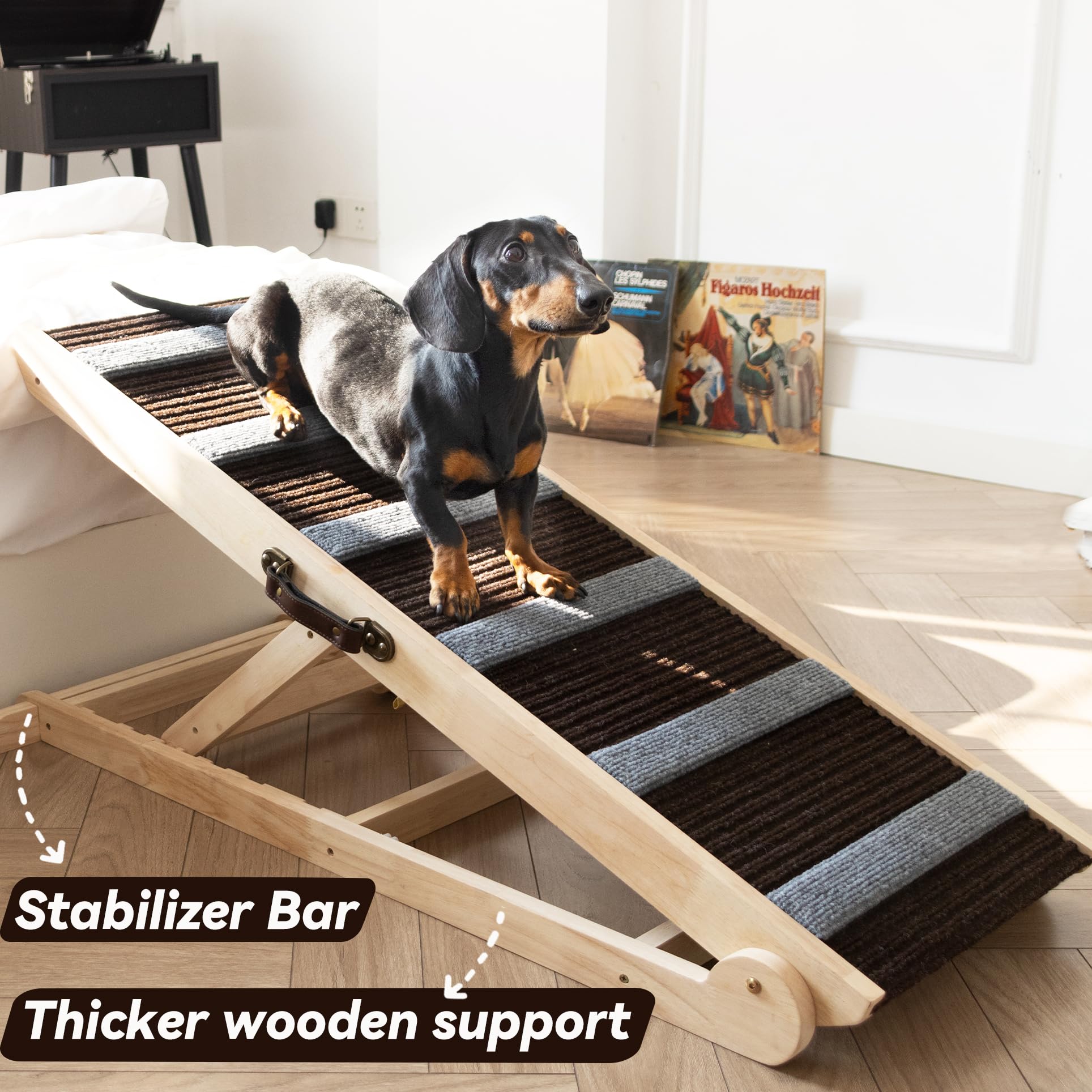 Unqbwe Dog Ramp For Bed, Adjustable & Folding With 6 Adjustable Height, Rugged, Anti-Slip, Dog Ramp For Couch, Folding Portable