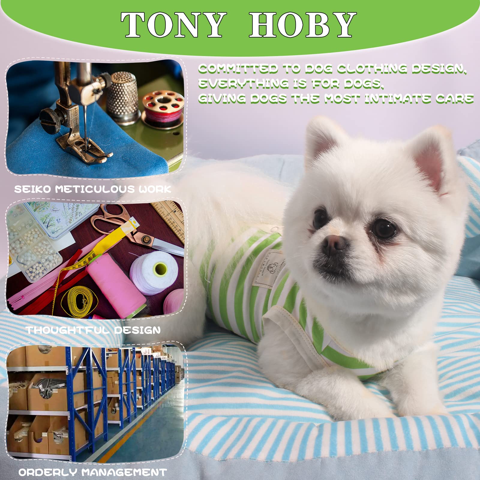 Tony Hoby Dog Summer Sleeveless Pajamas, Dog Jumpsuit With Stripes (White&Green, Xl)