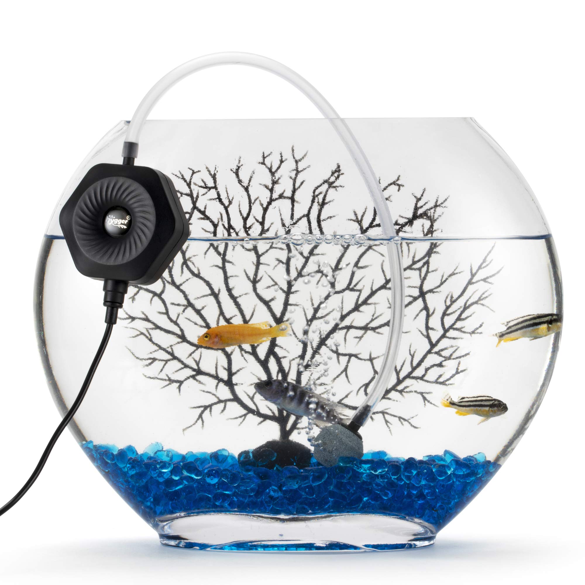 Hygger Quiet Mini Small Aquarium Air Pump Betta Fish Tank Bubbler Oxygen Aeration Pump With Air Stone Tubing Suction Cup For 0.5-15 Gal Fish Bowl